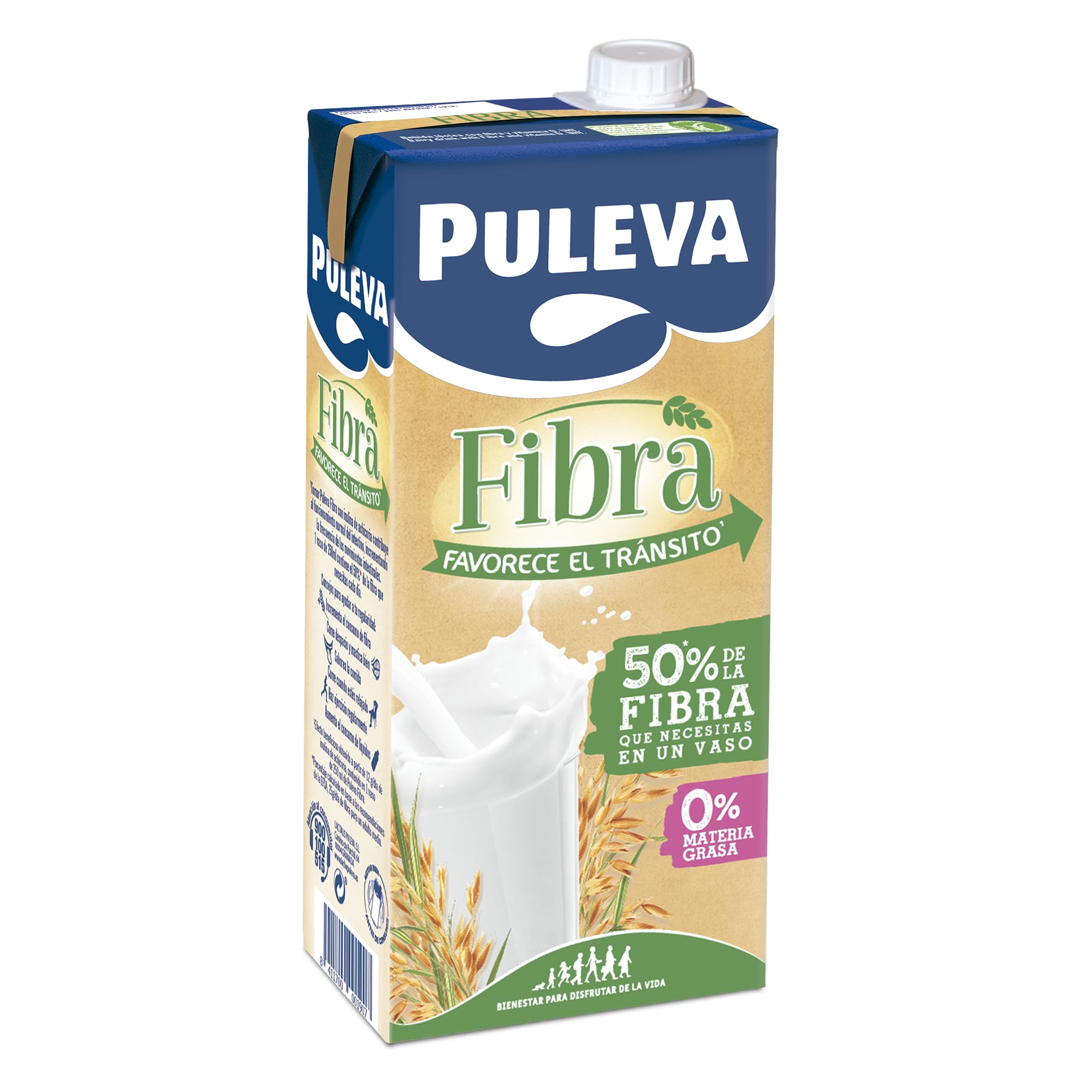 Puleva Leche con Fibra de Achicoria y Avena, Bebida Láctea, Pack 6 x 1 Litro