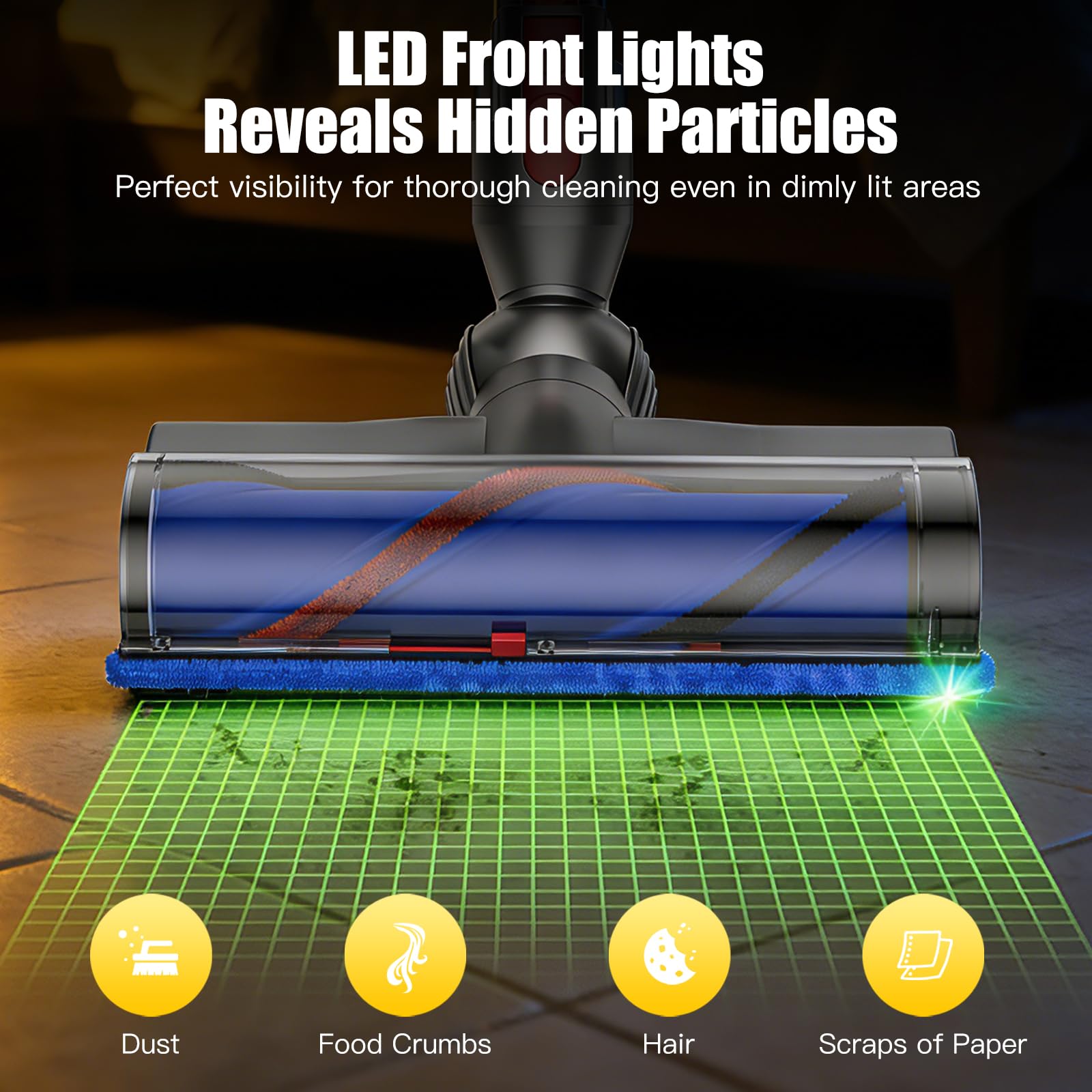 Testina elettrica migliorata per Dyson V7 V8 V10 V11 V15 - bocchetta di ricambio diretta con luci a LED, spazzola motore anti-groviglio per pavimenti duri e tappeti, chiusura rapida - 3