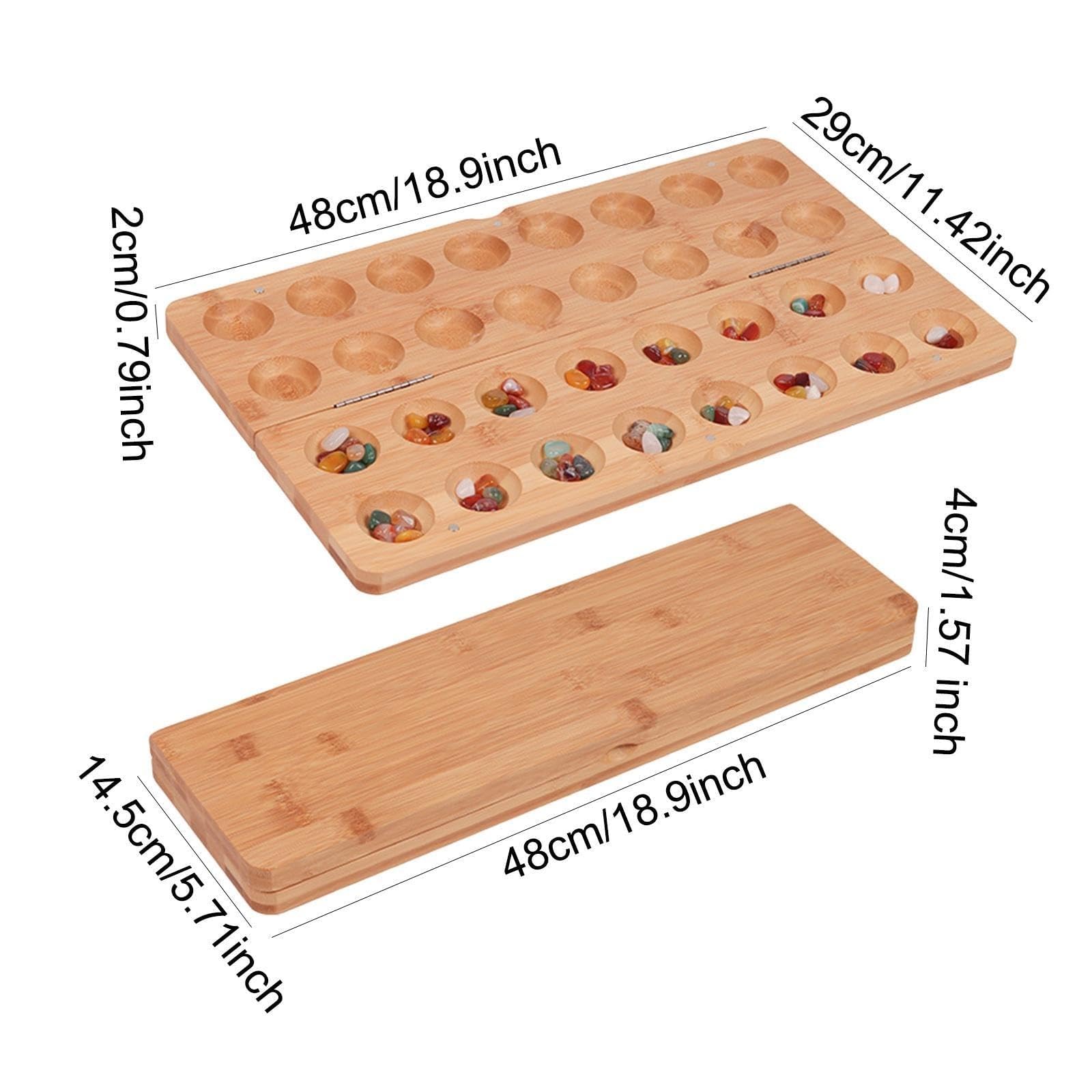 Juego Mancala De Tamaño Viaje con 65 Piedras Vidrio Tablero Estrategia Madera Plegable para Juegos Familiares Juego Mancala Plegable