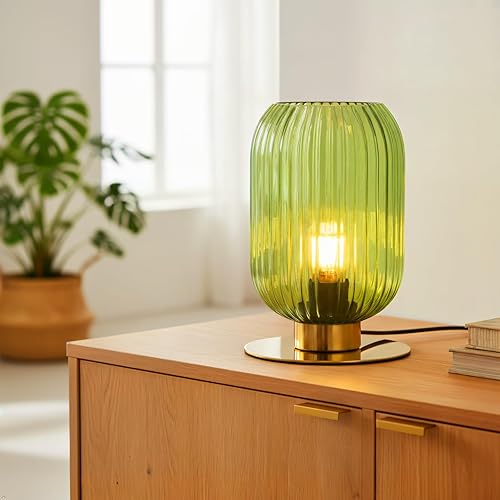 Miniatura 30 de Lámpara pequeña de mesita de noche, lámpara de mesa de cristal de leche, lámpara vintage dorada para mesita de noche, lámparas modernas de mediados