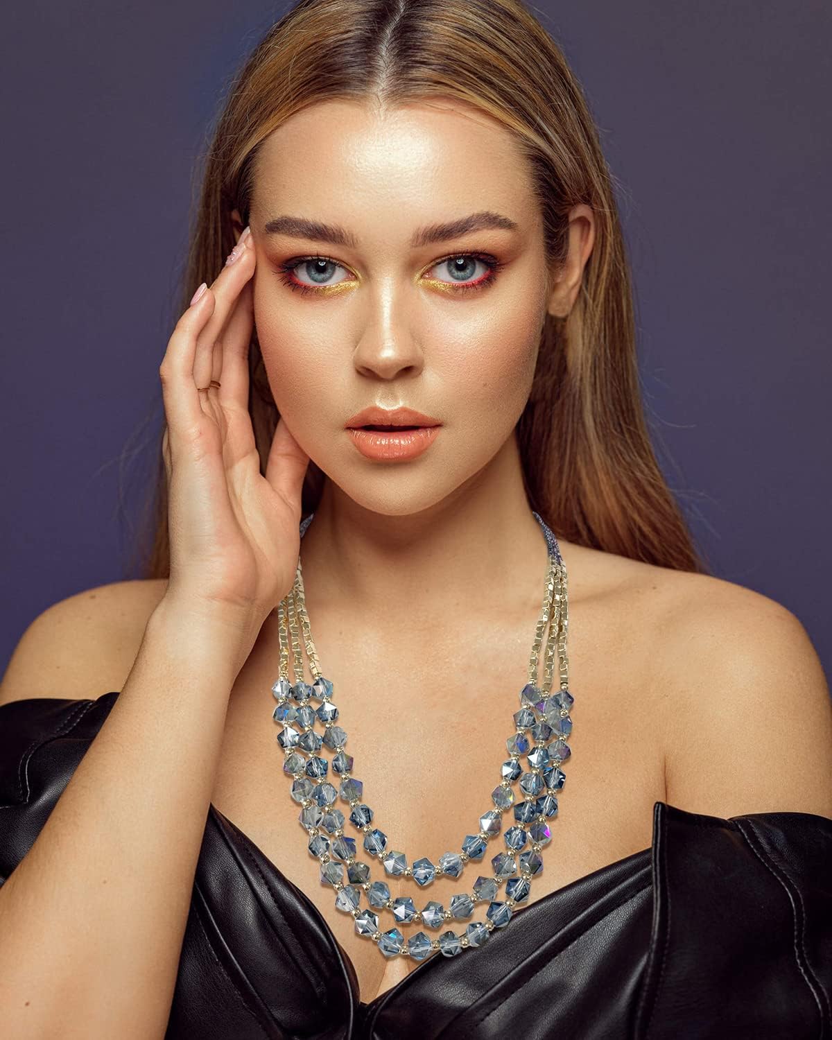 Bocar Necklace for Women, 3 Layer Beaded Necklace Crystal Beads Strand Fashion Jewelry, Party Gifts for Her - Image 2