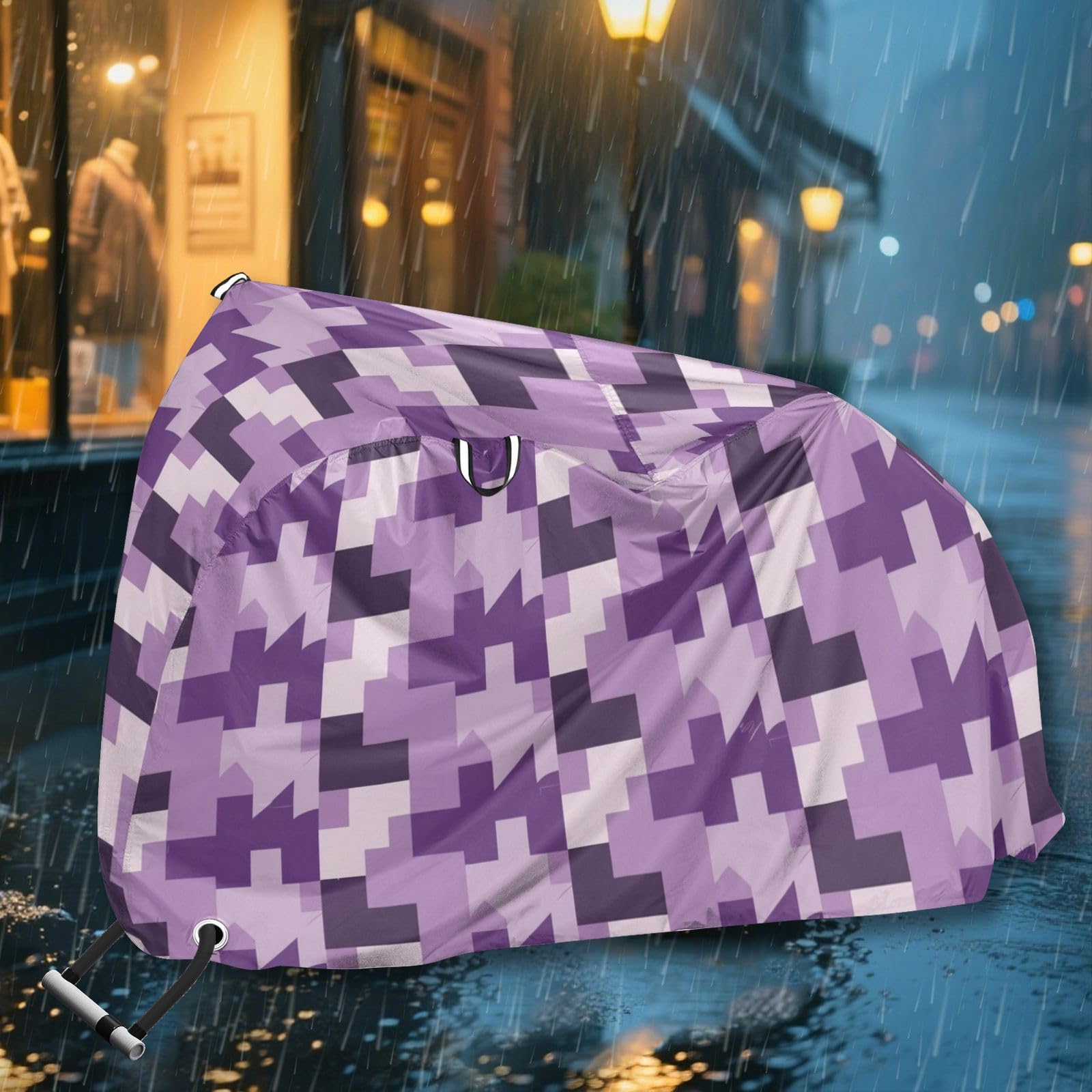 Housse de vélo étanche motif pied-de-poule - Améthyste - Avec trous de verrouillage - Anti-poussière, pluie, neige, UV - Pour VTT et route - Convient à la plupart des protections pour vélo électrique