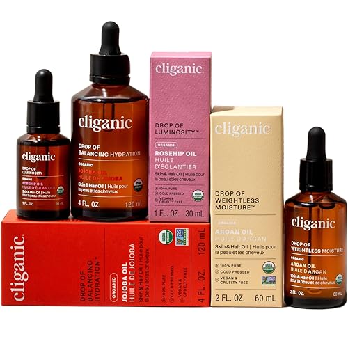 Cliganic Trío de aceites orgánicos Nature's Glow: jojoba, argán y rosa mosqueta - Para cara, cabello y cuerpo