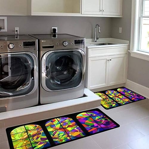 Miniatura 2 de Juego de alfombras de cocina para ventana de vitral tapete de cocina antideslizante lavable tapete de baño tapete de cocina cómodo tapete de pie