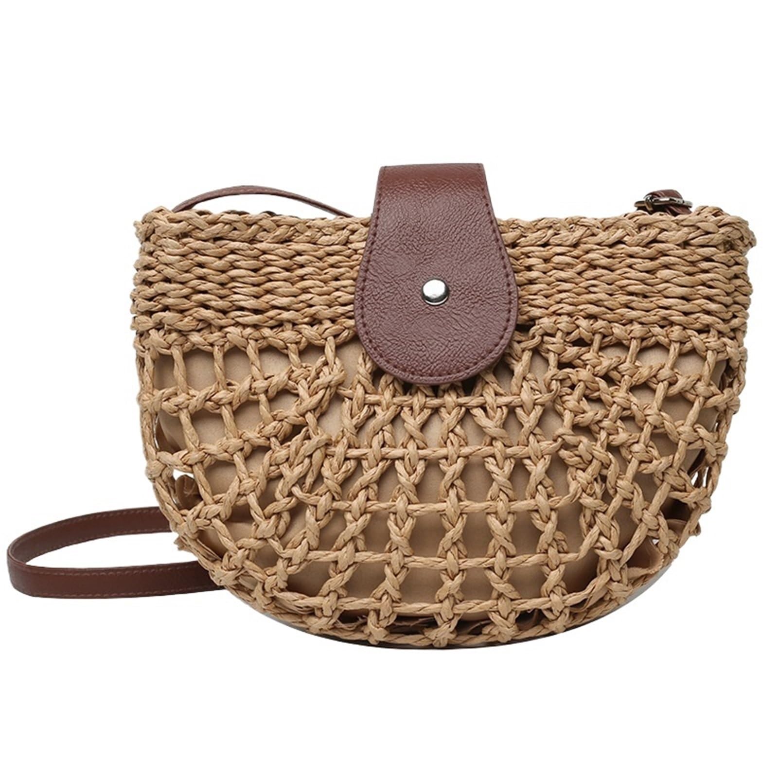 Słomiana torba na ramię | Wielokolorowy 24x7x18 cm na letnie wakacje na plaży(Khaki)