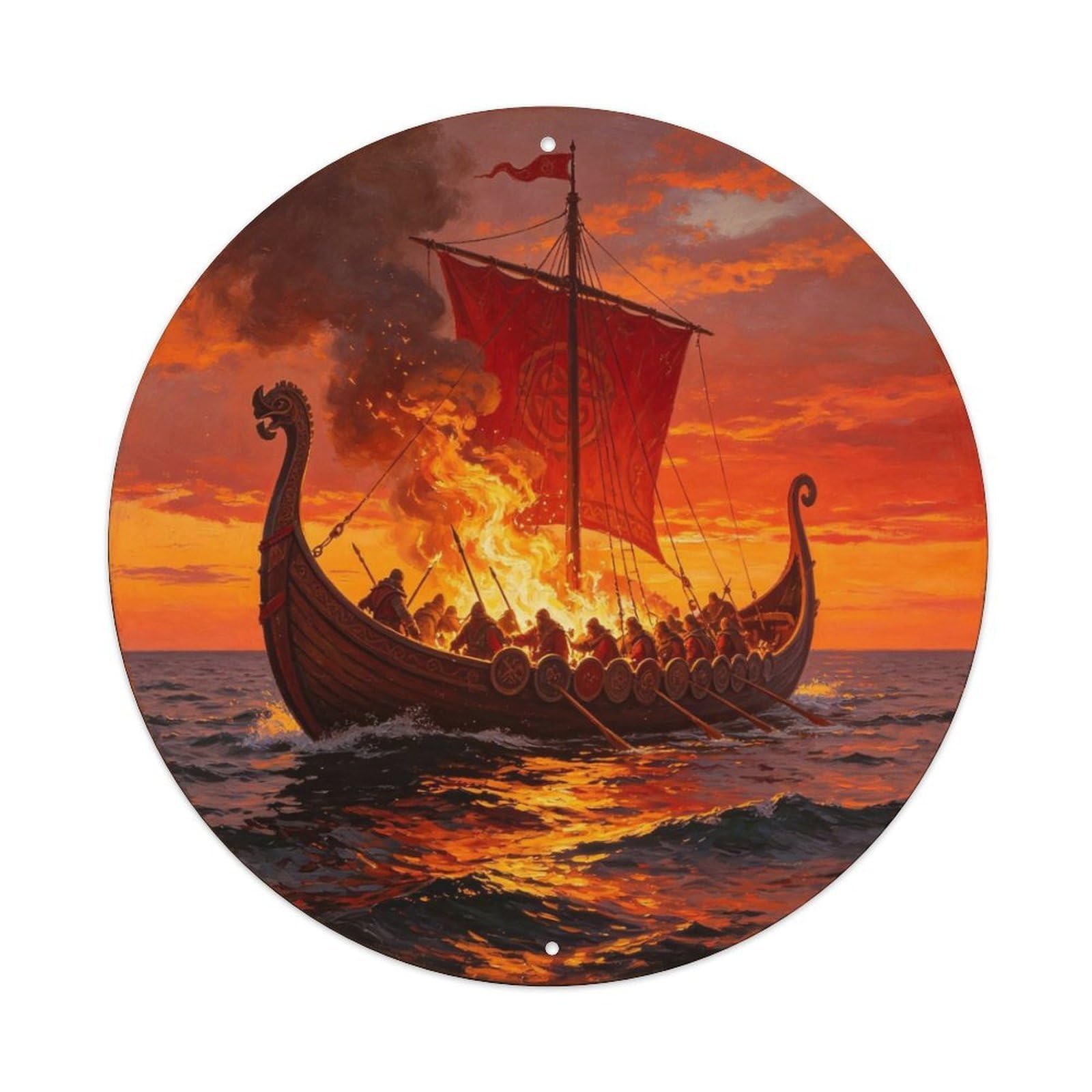 Viking Funeral Longship Burning Art Metal Tin Sign Plaque