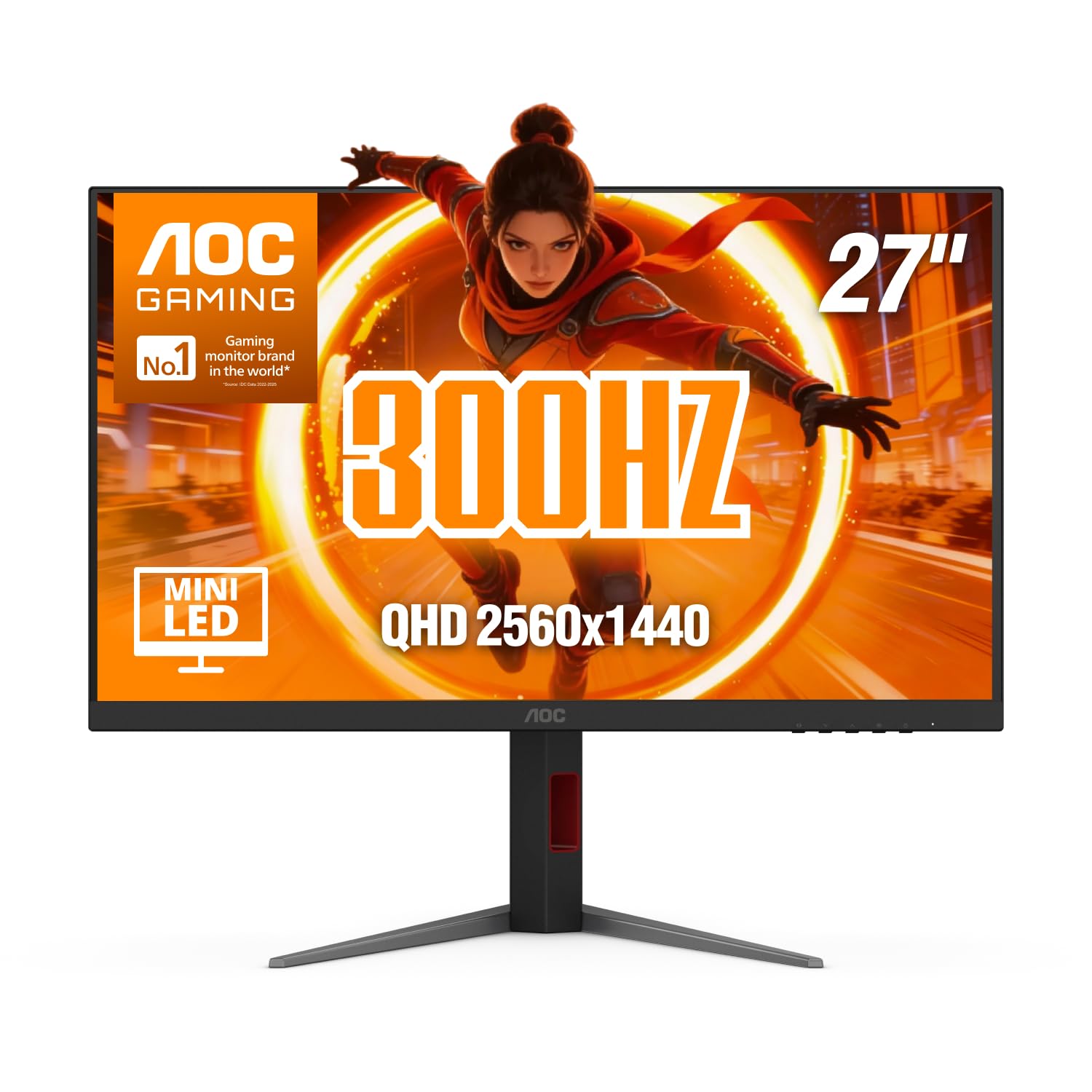 AOC Q27G4SMN 27" Mini-LED Gaming Monitor, QHD 2560×1440, 300Hz, 1ms GtG, DisplayHDR 1000, Adaptive-Sync, HDMI 2.1, DisplayPort 1.4, Height Adjustable Stand, 3-Year Zero-Bright-dot 27" 300Hz Mini-LED