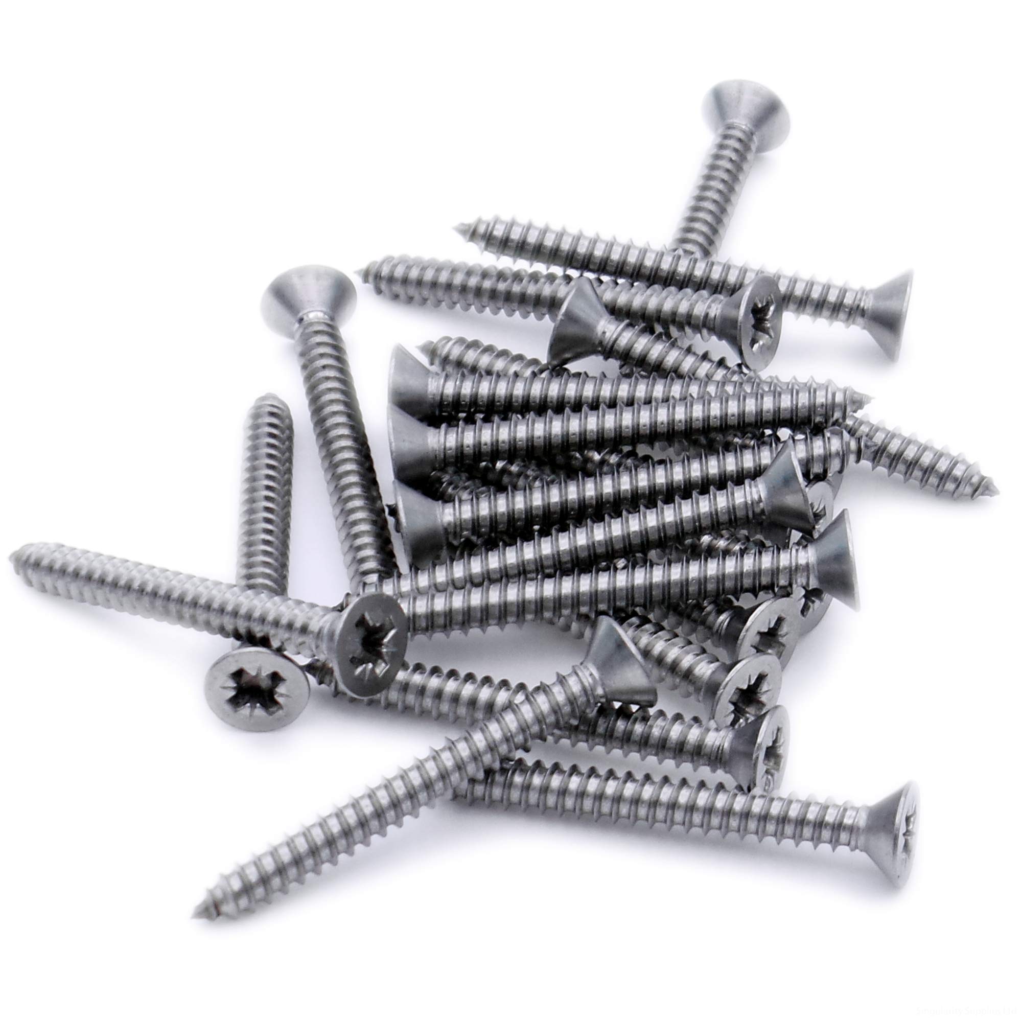 Singularity Supplies Silver No.14 X 1 (6.3Mm X 25Mm) Pozi Countersunk Self-Tapping Screw - Stainless Steel (A2) (Pack Of 20)