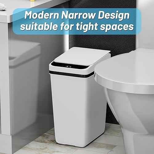 Miniatura 3 de Paquete de 2 cubos de basura de 2.5 galones con sensor de movimiento, cubo de basura delgado sin contacto con tapa, cubo de basura eléctrico de