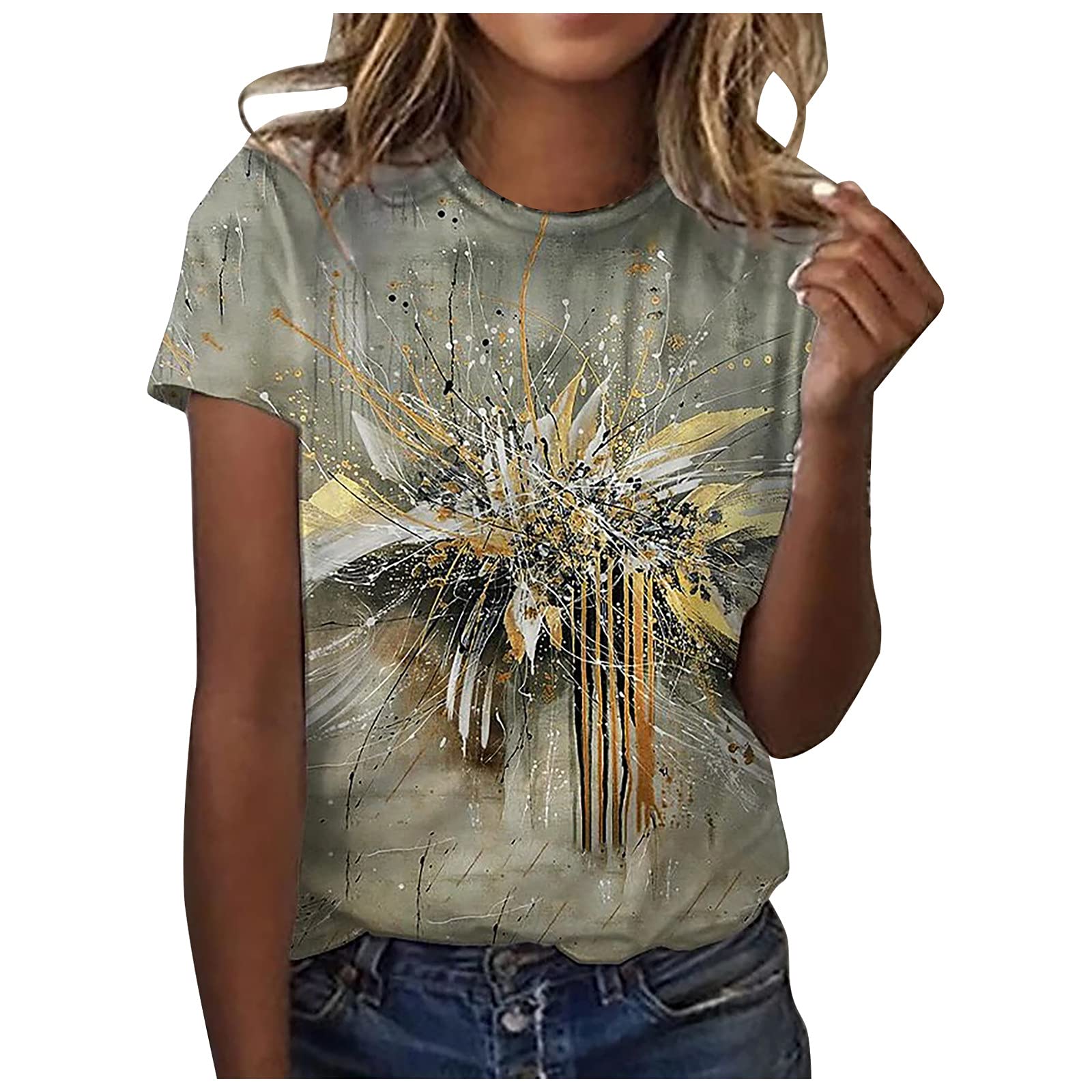 NUSGEAR 2023 Camiseta de Manga Corta Mujer, Moda Verano Impresión Blusa Camisa Cuello Redondo Camiseta Suelto Tumblr Tops Fiesta Casual T-Shirt Original tee Basic cómodo Jersey Playa