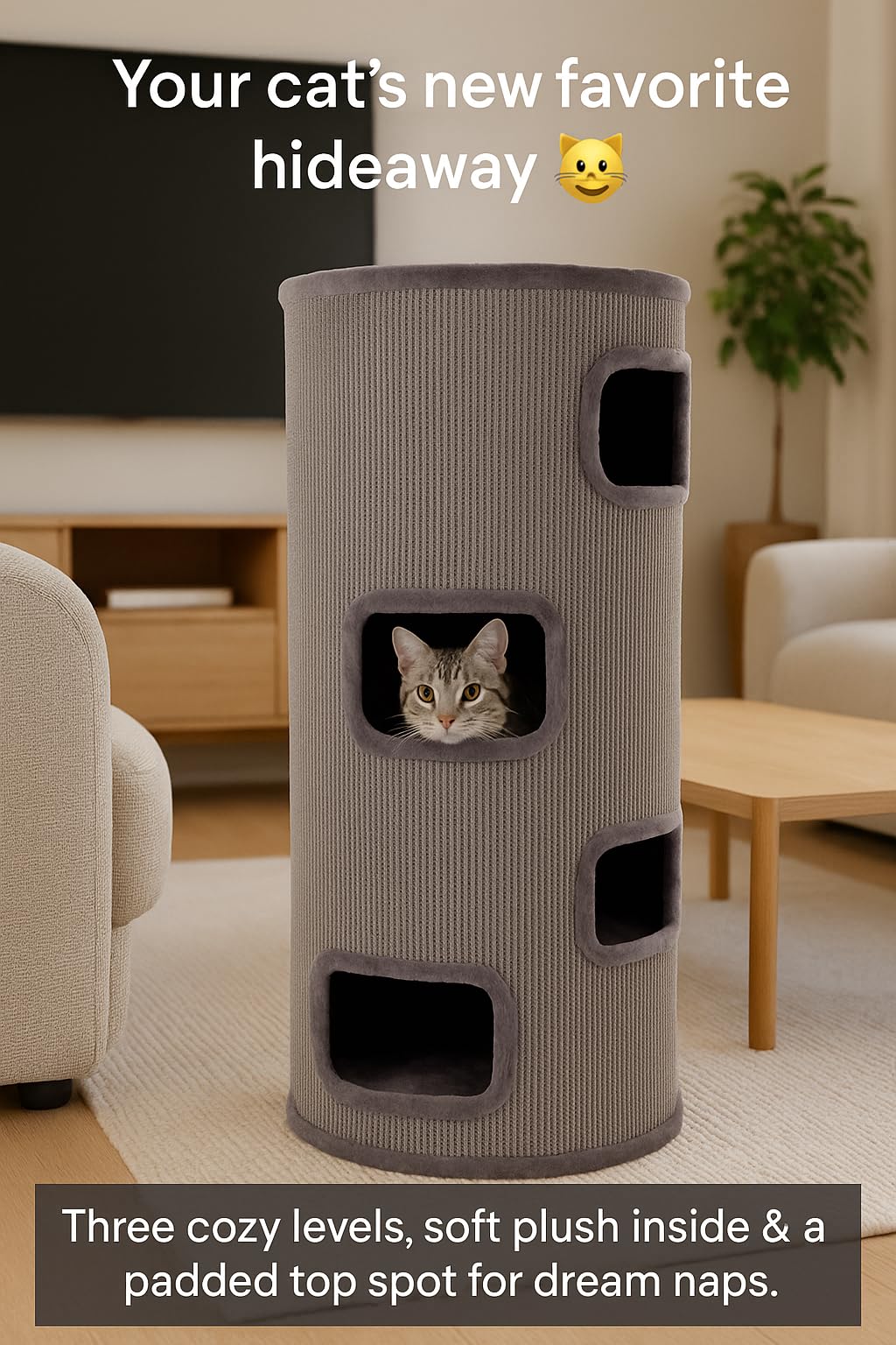 Flamingo griffoir pour Chat – Tonneau à Gratter pour Chat Enes S - 56 cm Hauteur – Ø 42 cm - Gris