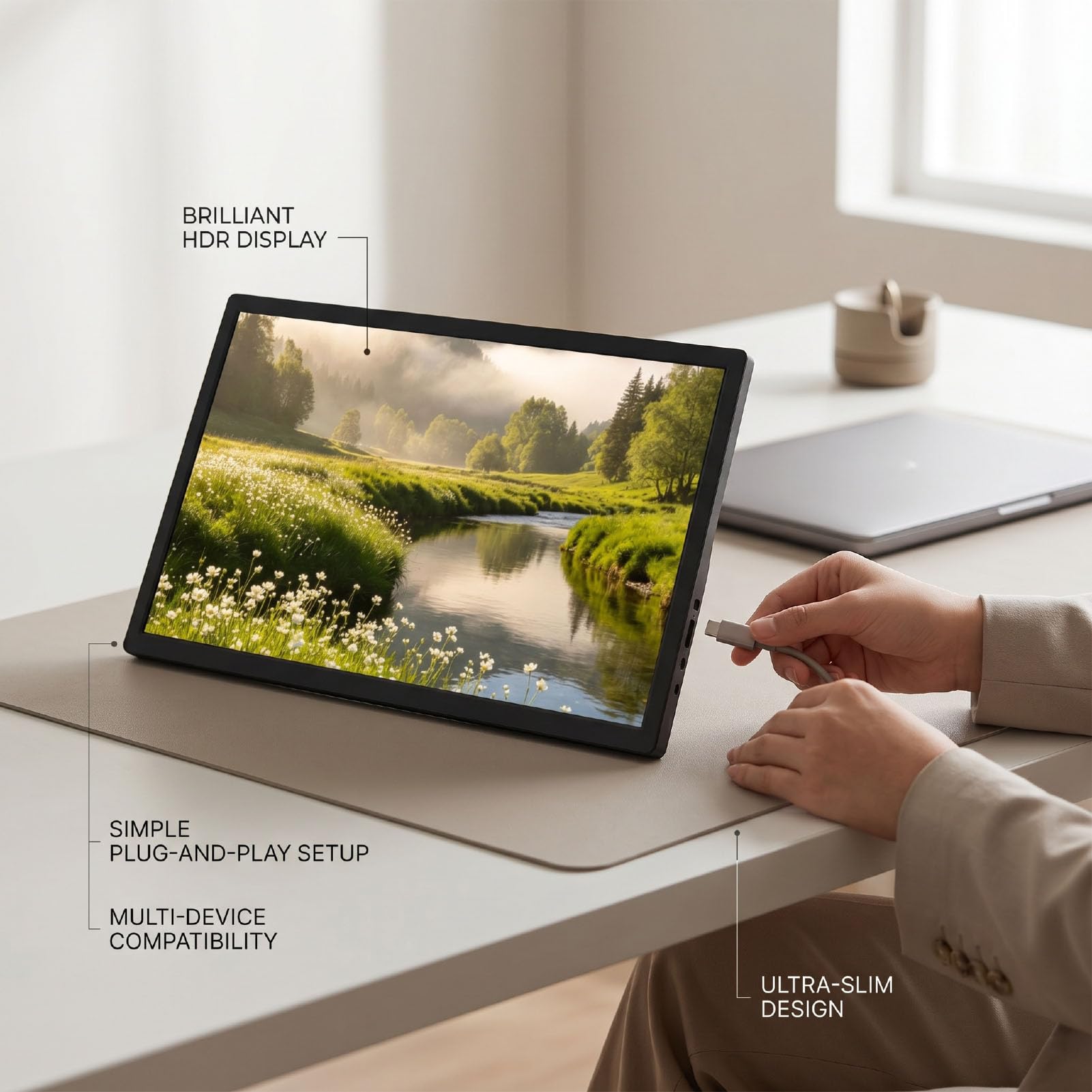 XUMIUZIY Monitor Portatile da 15,6 Pollici, Secondo Schermo Esterno FHD USB C con Supporto Regolabile Altoparlanti Montabili VESA, per Laptop Desktop Switch Gaming Travel