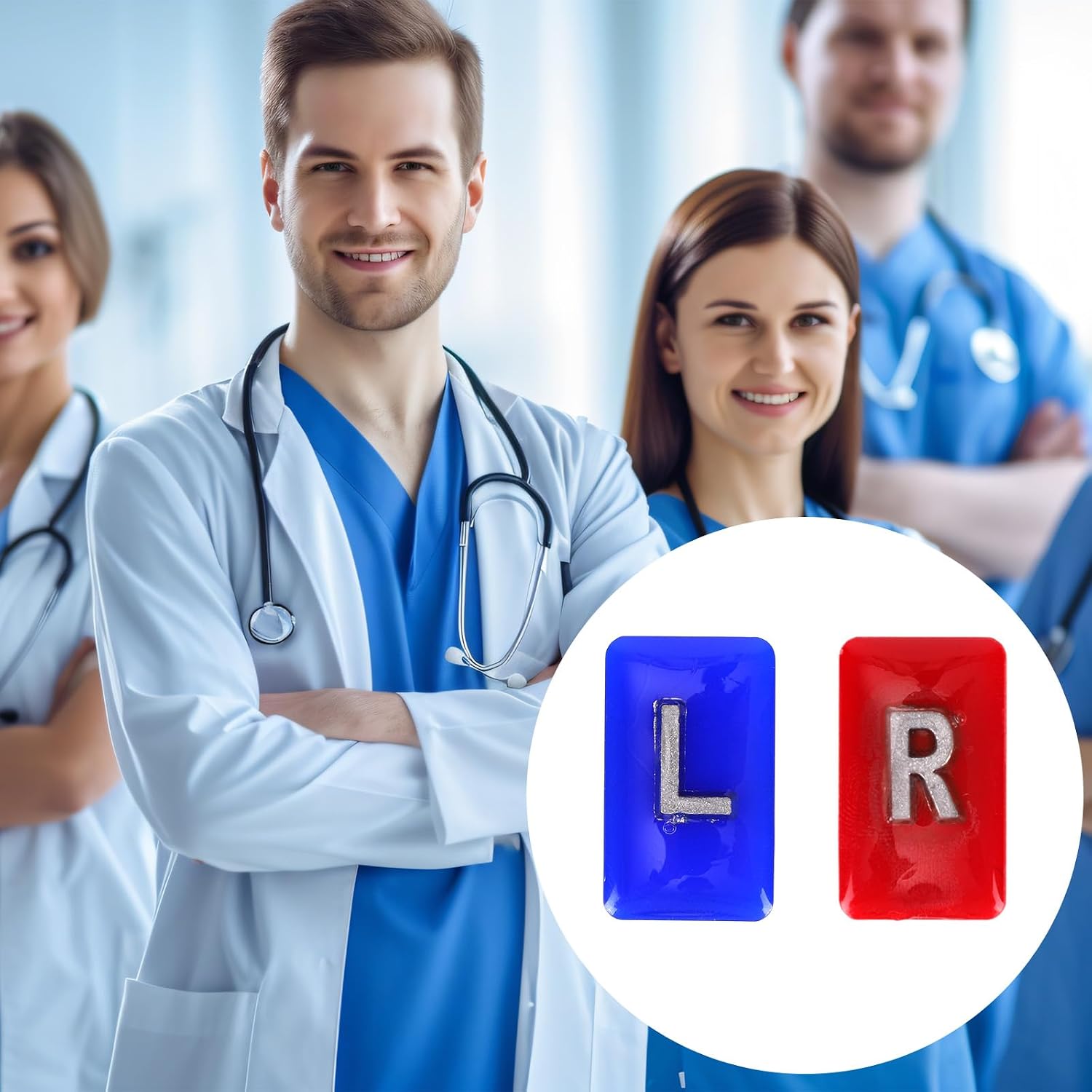 2pcs Radiographic Ray Markers with 8pcs Adhesive Strips, Clear Epoxy Resin with Letters L & R Reusable & Washable Small Rectangle Radiology Markers for Secure Attachment