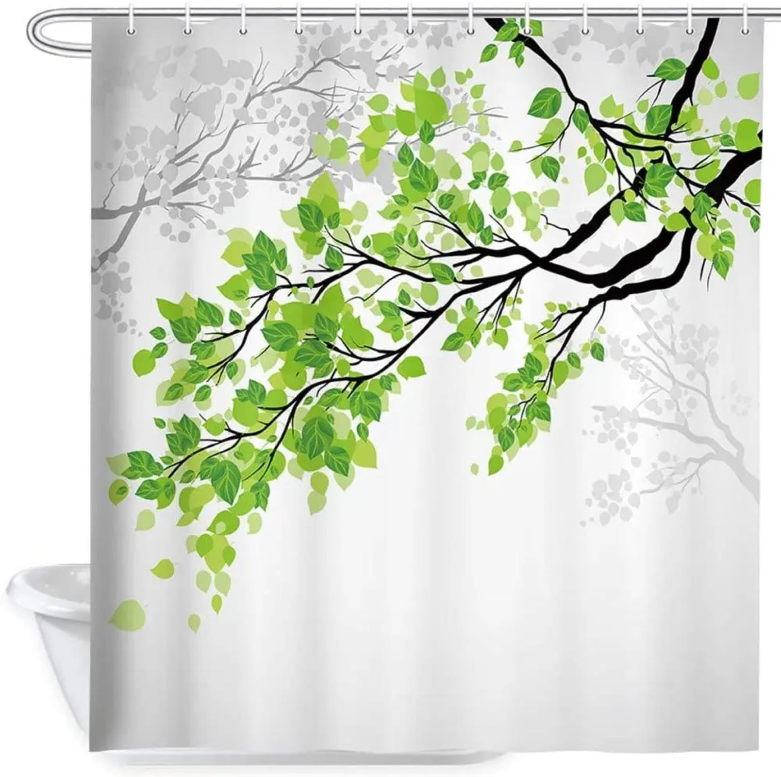 Rideau de douche 180x150 polyester imperméable rideau de bain feuilles avec crochets
