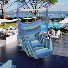 Indoor & Outdoor Patio Hanging Swing Chairs,Large Hanging Swing Hammock Chairs,Cotton Woven Swing Chair,Comfortable Porch Swing Chair,with Pillows,for Outside Home Bedroom Yard Garden Blue