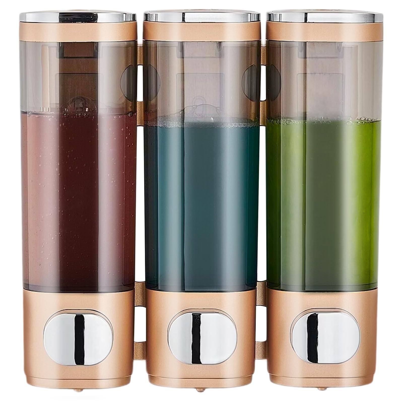 Pollock Wall Mounted Soap Dispenser, 300ml x 3 Shampoo and Conditioner Dispenser, No-Drill Installation Shower Soap Dispenser, Eliminates Shower Clutter, for Bathroom Home Hotel Restaurant – Gold