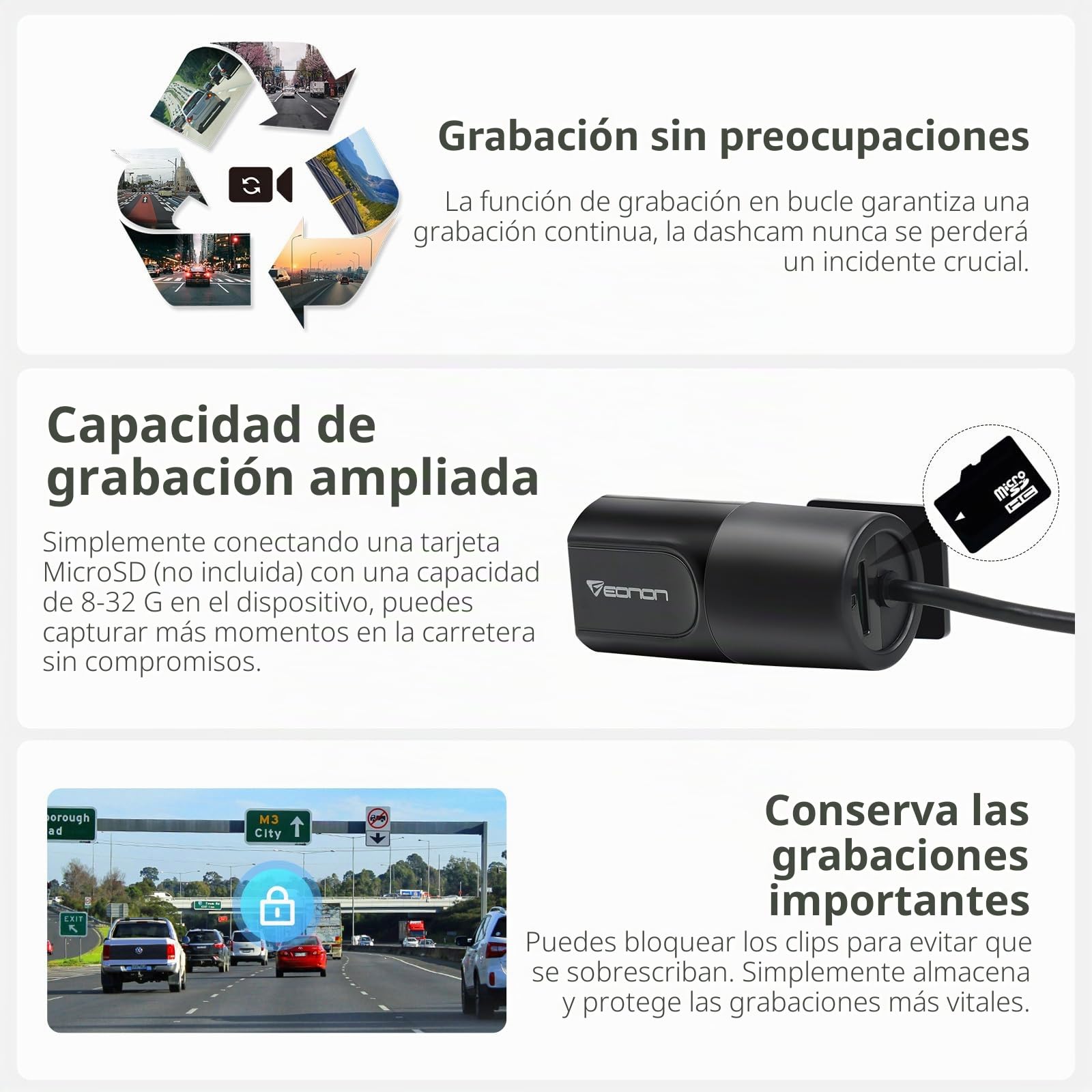 Eonon Cámara Frontal para radios Eonon Android Autoradios, Mini dashcam para Coche, 120° Gran Angular, 1280 × 720p A100