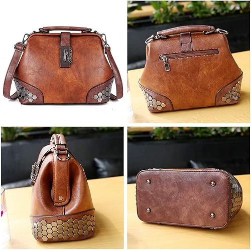 Miniatura 2 de Mn&Sue Bolso de hombro convertible con remaches góticos con tachuelas estilo médico vintage para mujer