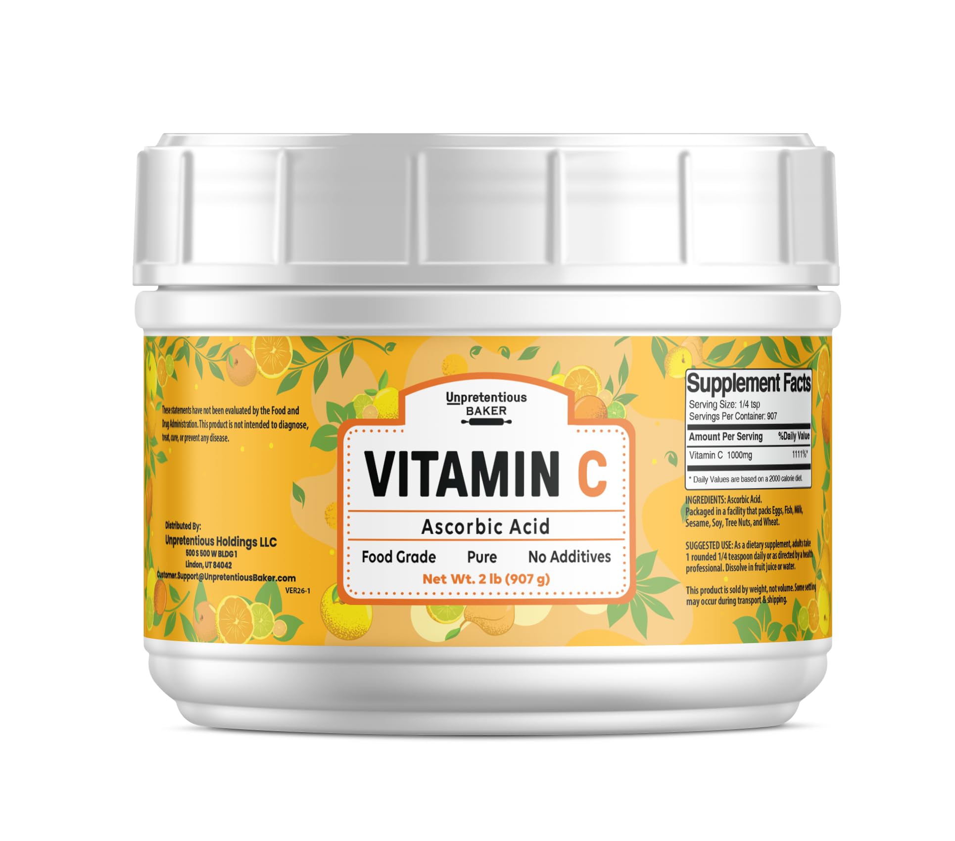 Vitamin C Powder (2 lb) Ascorbic Acid, Resealable Tub