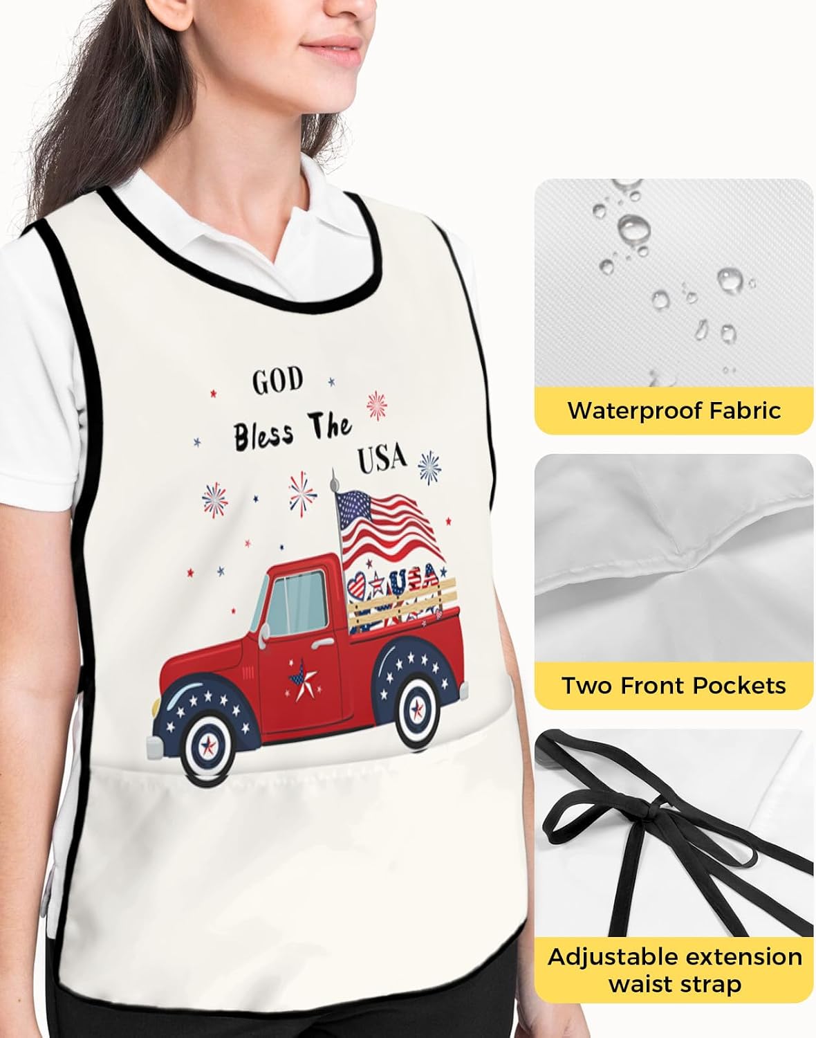 Unisex Cobbler Apron with 2 Pockets, Happy Independence Day Truck Pull American Flag Waterproof Vest Kitchen Chef Apron, Smock Apron Vest Cobbler Aprons for Women Men, 2 Pack, 20” x 27.5”