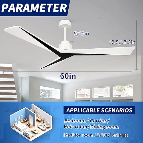 Miniatura 6 de Ventilador de techo de 60 pulgadas sin luz con control remoto, modernos ventiladores de techo de madera para patios, dormitorios y granjas,