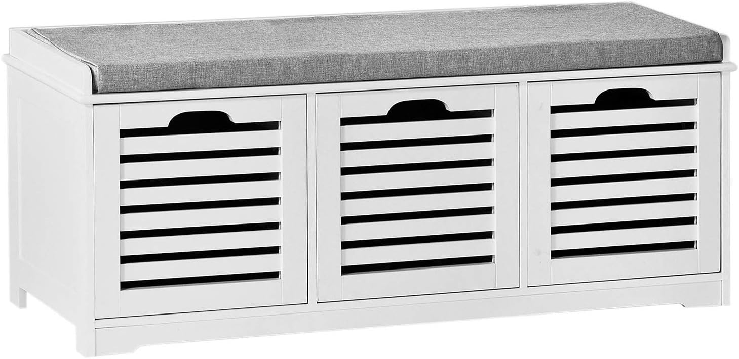 SoBuy FSR23W,Storage Bench with 3 Drawers & Removable Seat Cushion