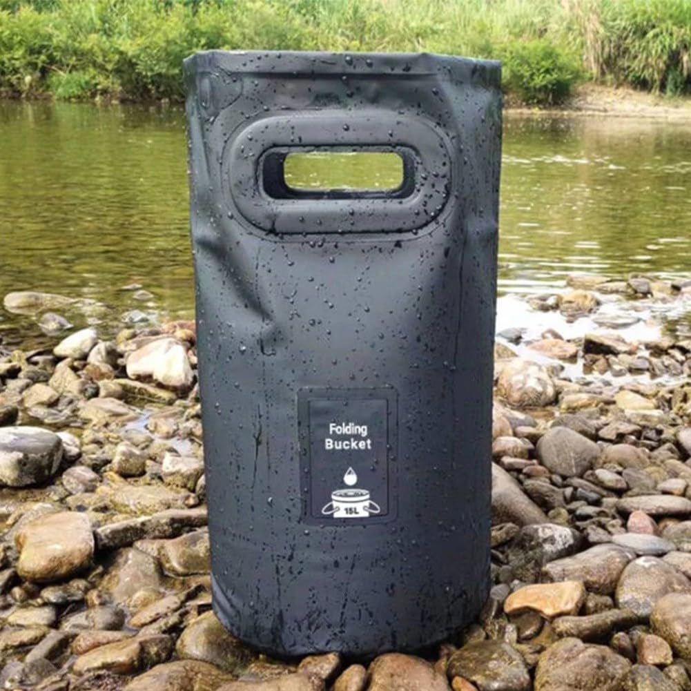 Secchio d'acqua pieghevole per campeggio e pesca, contenitore portatile pieghevole con design in PVC impermeabile, per picnic all'aperto (15 l, nero)