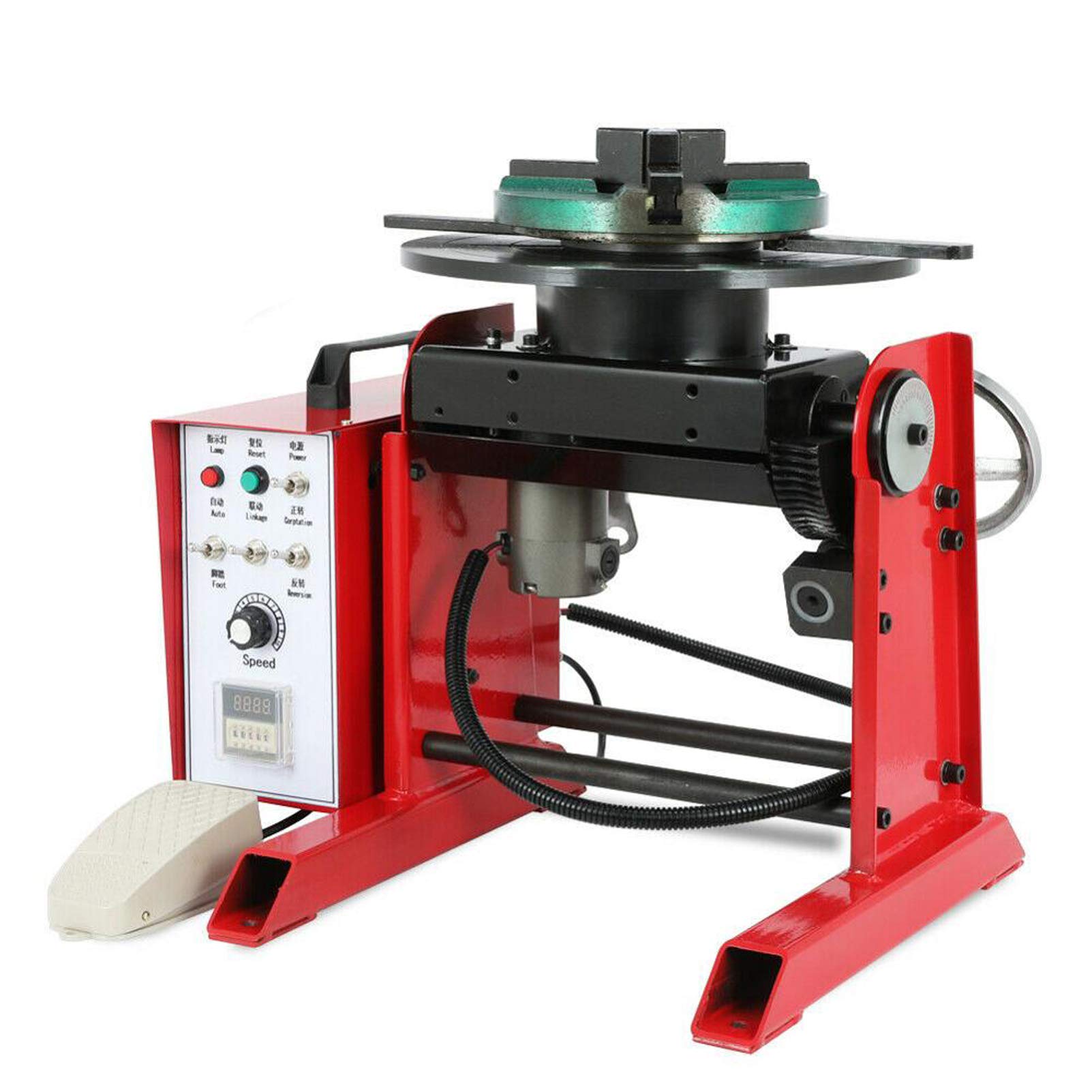 30KG Rotary Welding Positioner Turntable Timing Time-controller 0-90o Tilte Table Dia. 200mm Three-jaw Chuck