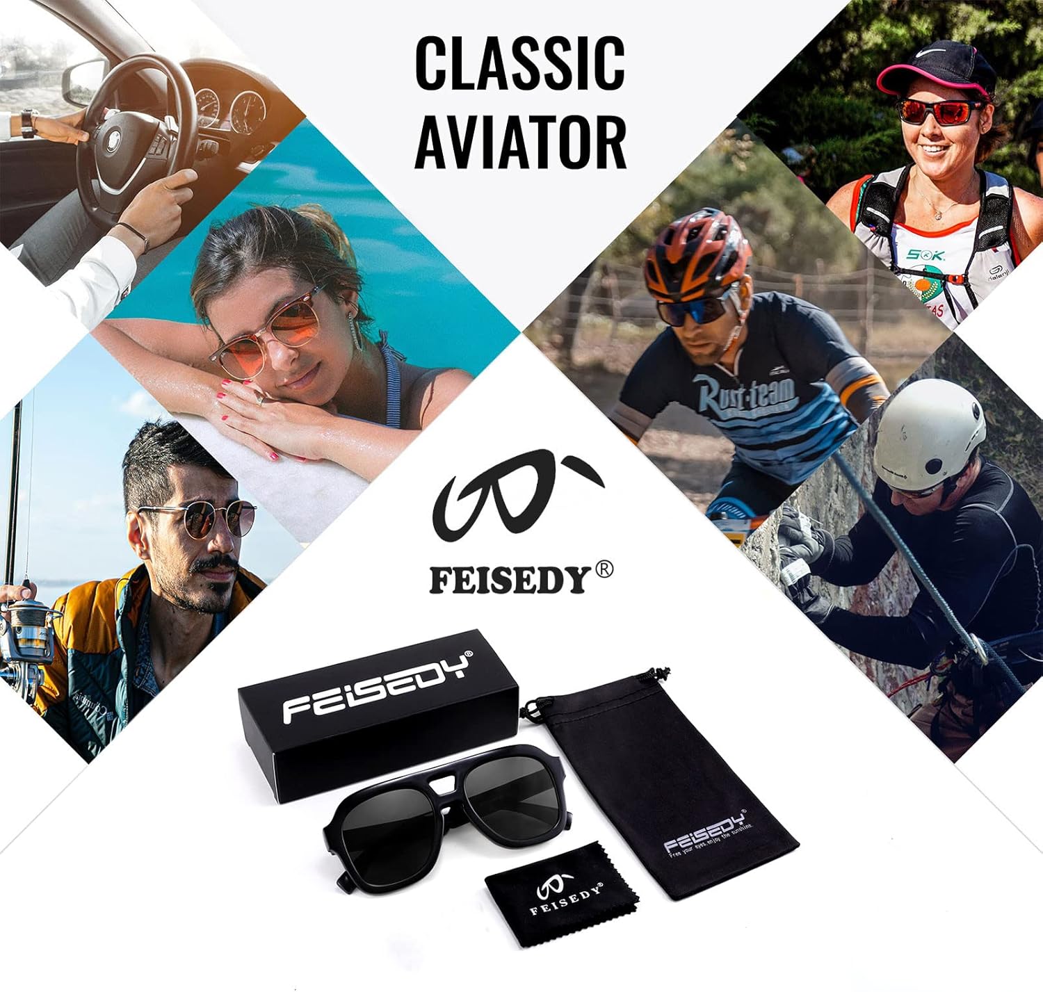 FEISEDY Vintage Aviator Sunglasses Double Bridge Women Men Large Square Thick Frame Trendy Eyewear UV400 B2846 - Image 7