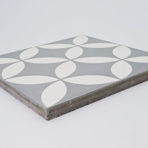 Miniatura 8 de Moroccan Mosaic & Tile House CTP07-10 Amlo - Azulejo de cemento hecho a mano, 8 ''X8'', gris/blanco