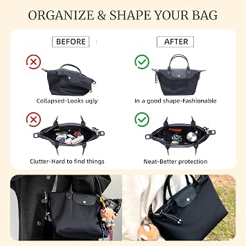 Purse Organizer Insert,Silky-Smooth Handbag & Tote Shaper with 8 Sizes,Fits For Longchamp,Neverful,Gyard & More Bags(Small, Black)