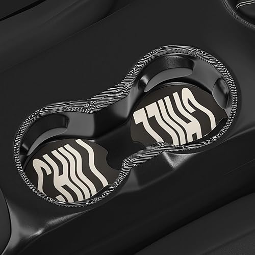 Paquete de 2 posavasos de automóvil de moda retro de los años 70, diseño abstracto negro y beige, antideslizantes, para escritorio, bebidas,