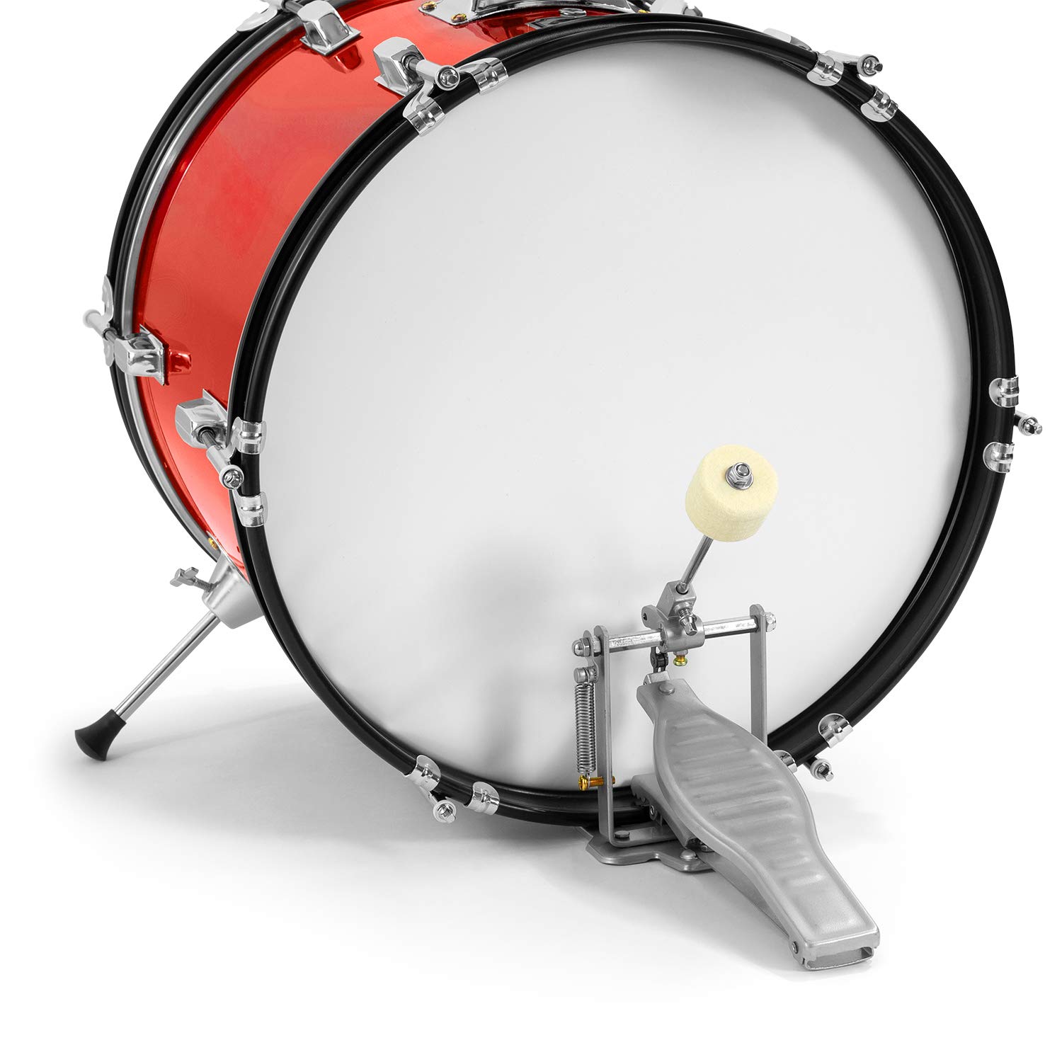 TIGER JDS14-RD - Batteria per ragazzi 5 pezzi, con rullante, tom, basso, pedale, Hi-Hat, piatti crash, bacchette e sgabello - colore rosso