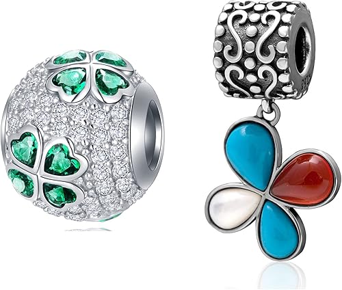 Juego de dijes de trébol de la suerte que se adapta a collar de pulsera Pandora, abalorios colgantes de flores de cuatro pétalos y dijes de trébol