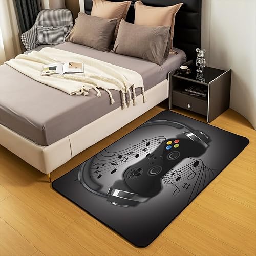 Miniatura 5 de Alfombra gamepad de 3 x 5 pies, color negro y gris, con auriculares, diseño musical, para niños y niños, decoración de sala de videojuegos, alfombra