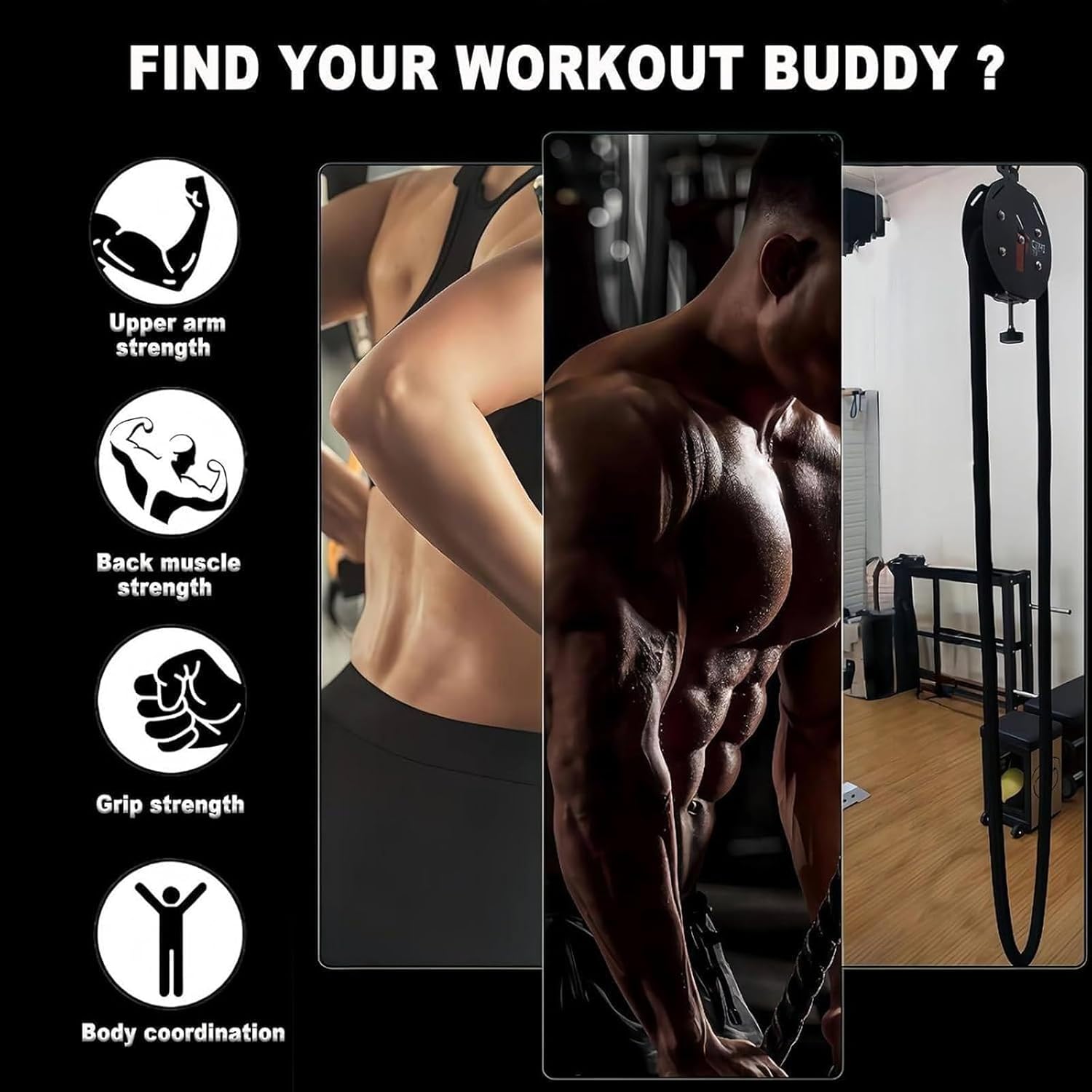 Endless Rope Trainer, Pulley Cable Machine System, Portable Rope Puller with Adjustable Resistance, Enhances Muscle Endurance Grip, Arms, Back, Body Coordination Exercises