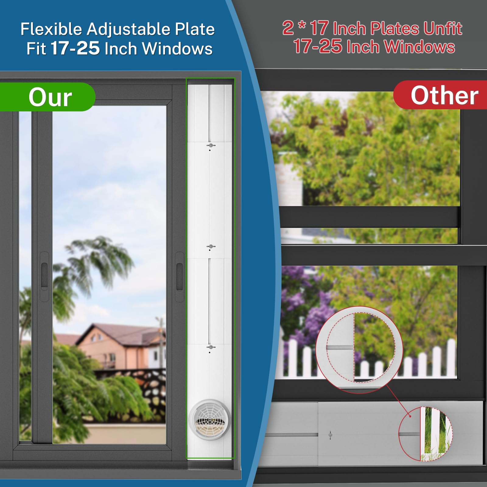 Insputer Kit de ventilación portátil para ventana de aire acondicionado con acoplador universal, kit de sellado de ventana ajustable para ventana deslizante, apto para CA con manguera de escape de 5.9