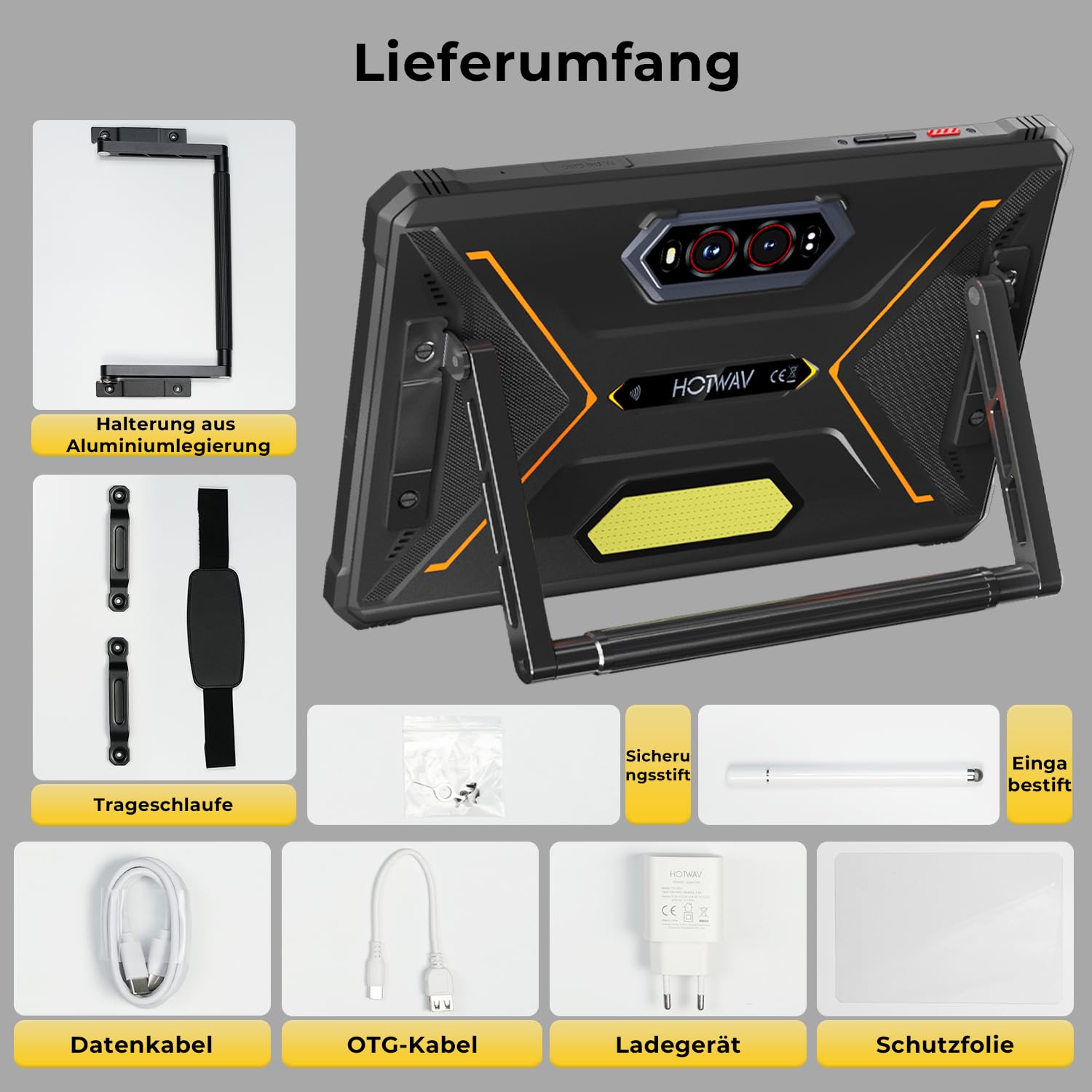HOTWAV R9 Pro Max 5G Tablet Outdoor, Android 16 Baustellen Tablet mit Stift | 20GB+256GB+2TB TF, Octa-Core, 11" 20080mAh 20W Schnellladung, 64MP+16MP+20MP Nachtsicht, IP68/IP69K Wasserdicht, Gemini AI
