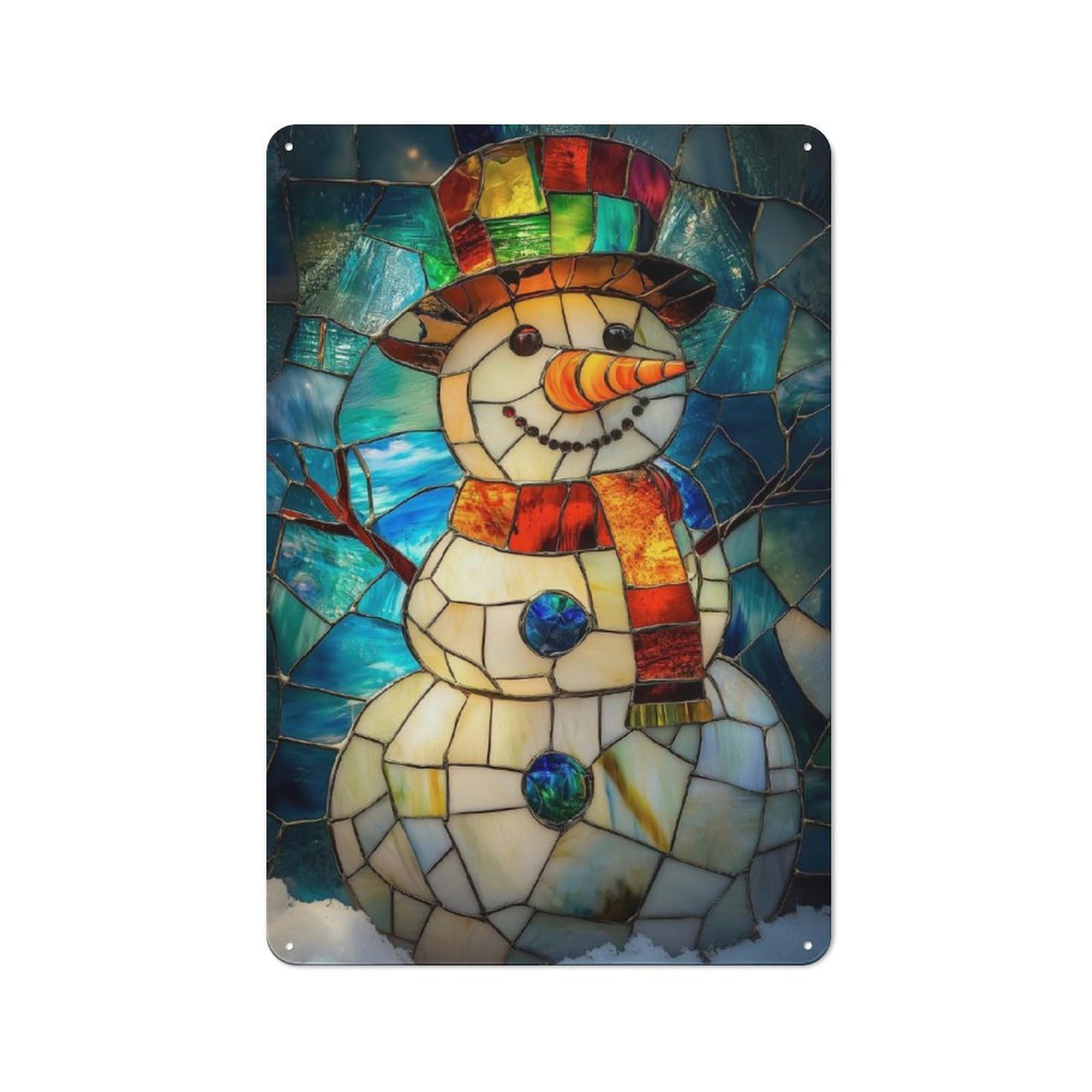 Junmoney Stained Glass Snowman Simple Retro Tin Sign 30X20cm Featuring Studio Wall Plaque For Office, Study, Studio Or Hallway