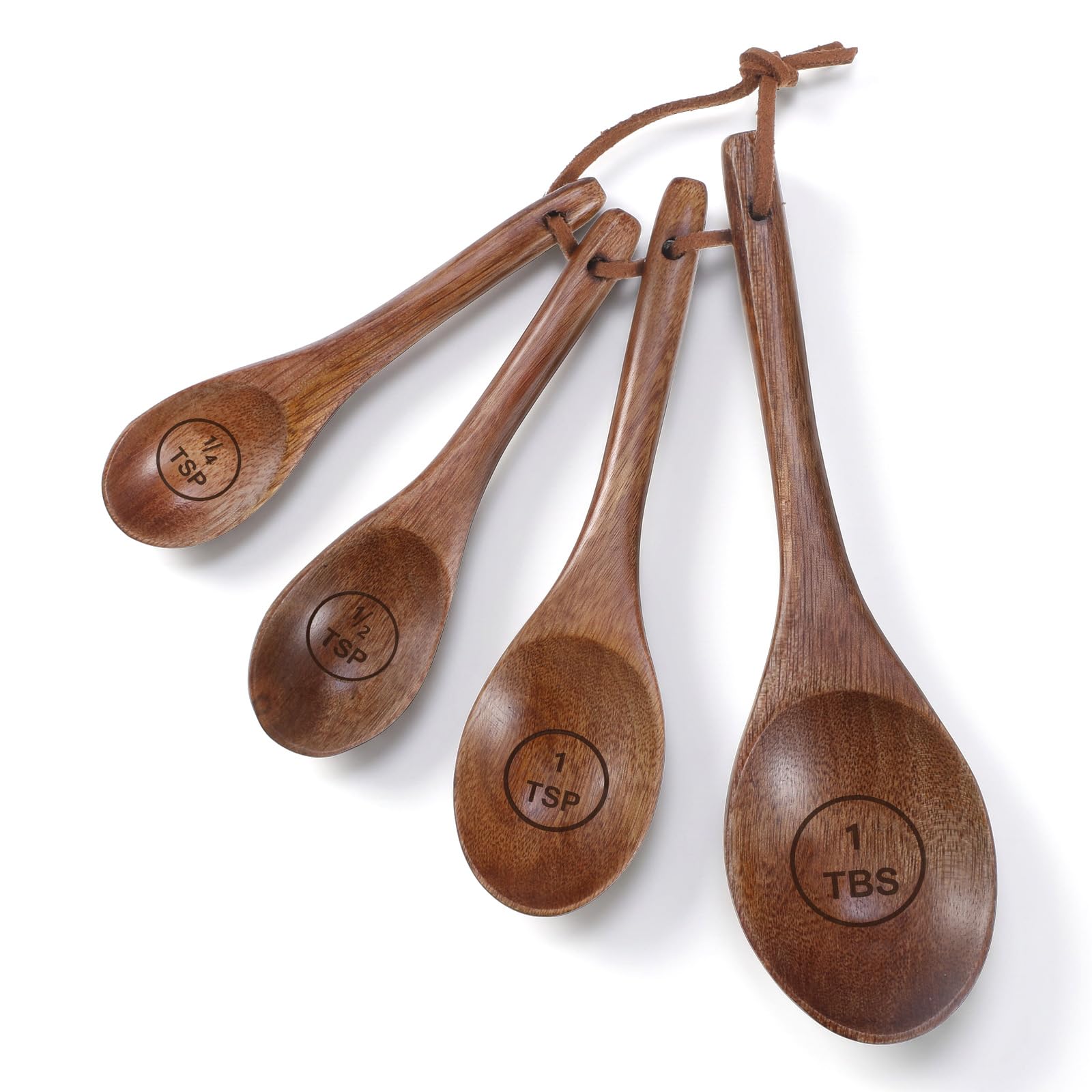 Nogeqi 4PCS Wooden Measuring Spoons Set, Natural Acacia Wooden Table Spoons Measuring Spoon Tablespoon Scoop Teaspoon Scoop for Measure Dry Ingredients, Includes 1/4, 1/2, 1 TSP and 1 Tbsp