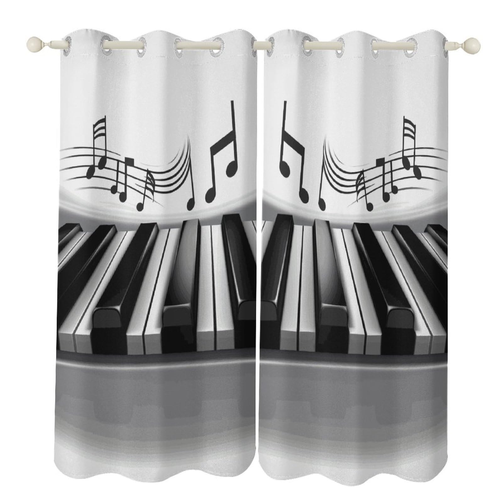 Rideaux occultants isolants à œillets motif piano pour fenêtre de salon et chambre