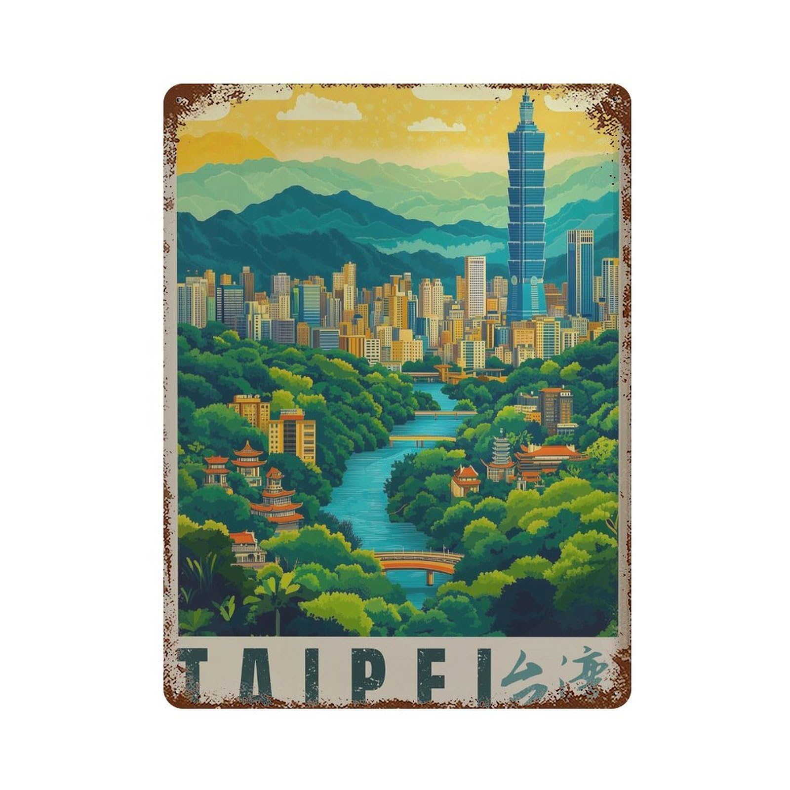 xiaoxiaoshen Taipei Travel Taiwan Cityscape Wall Decor Art Metal Tin Poster Modern Home Decor Art Home Bar Shop Decorations Vintage Sign 40x30cm