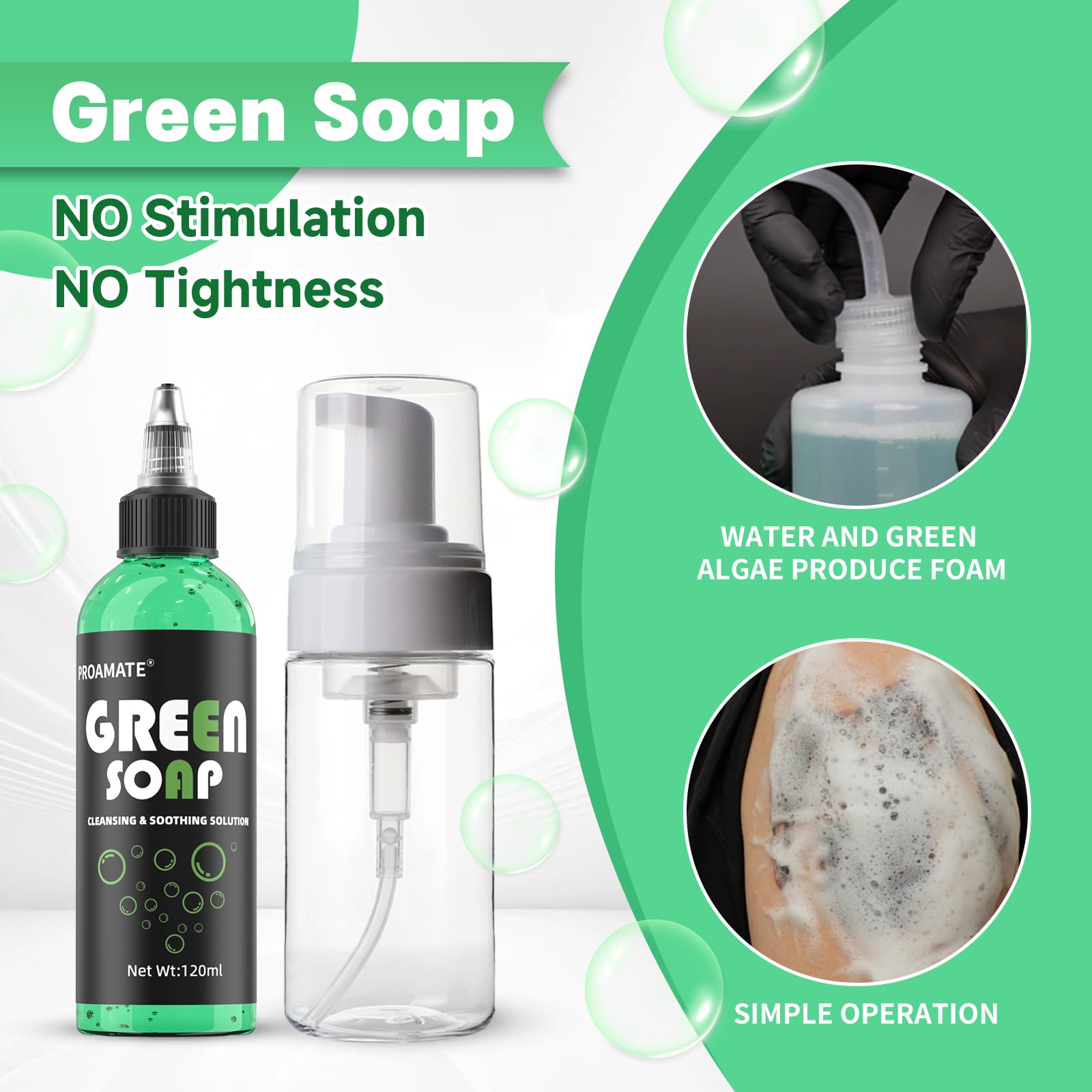 proamate Green Tattoo Soap 4OZ with Foaming Bottle 120ml, Tattoo Supplies for Tattoos Piercings Clean Skin Equipment - Image 4