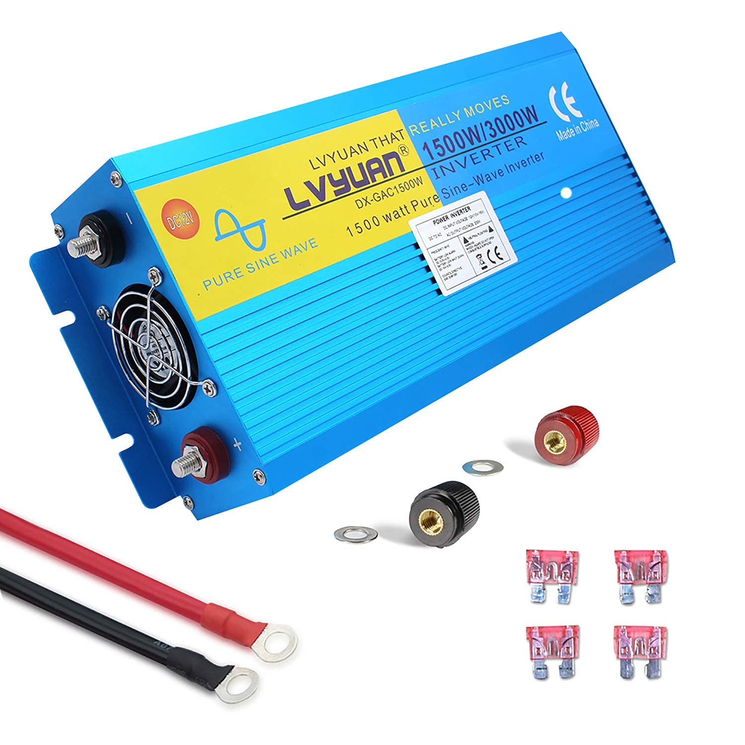 Yinleader Inversor Onda Sinusoidal Pura 1500W Transformador De 12v A 230v 3000W, Inversor De Corriente con 1 Toma Enchufe Y LCD para Coche Caravana Barco cámping de Viaje