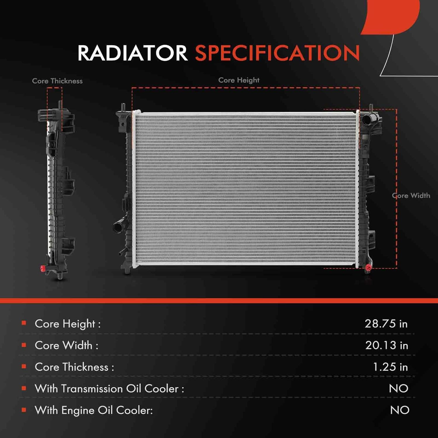 A-Premium Engine Coolant Radiator Assembly Compatible with Ford Explorer 2013 2014 2016 2017 2018 2019, 3.5L, Turbocharged