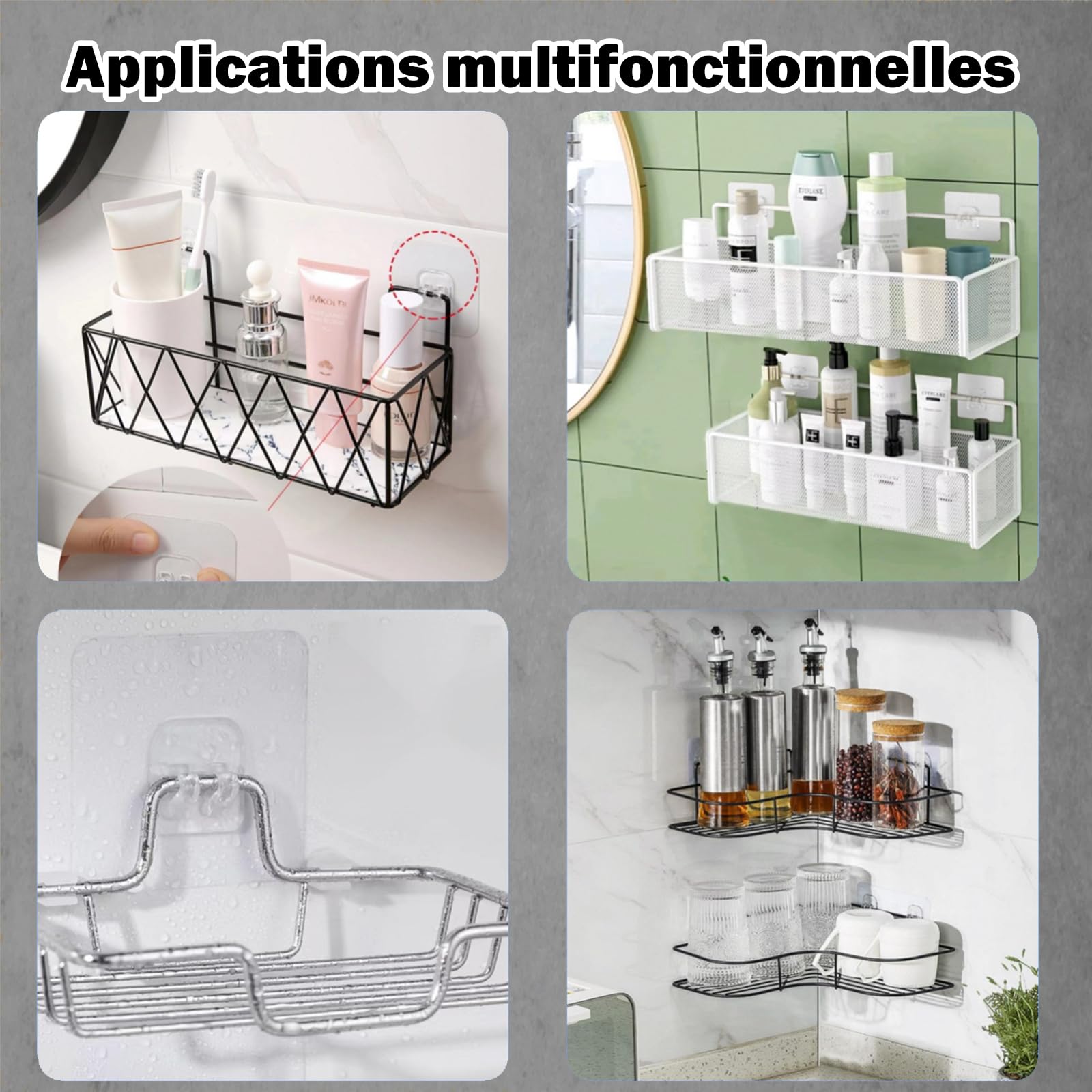 Lot De 4 Crochets Pour Tringle Télescopique, Crochets Muraux Auto Adhesifs Clips De Fixation Pour Rideau De Douche Pince Pour Tringle Telescopique 86250116