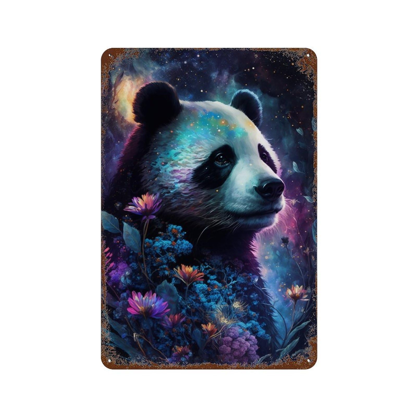 Rust Effect Cosmic Panda Garden Vintage Rust Metal Sign 11.8"x7.9", Decorative Metal Wall Art for Shed, Workshop And Garage Wall Decor