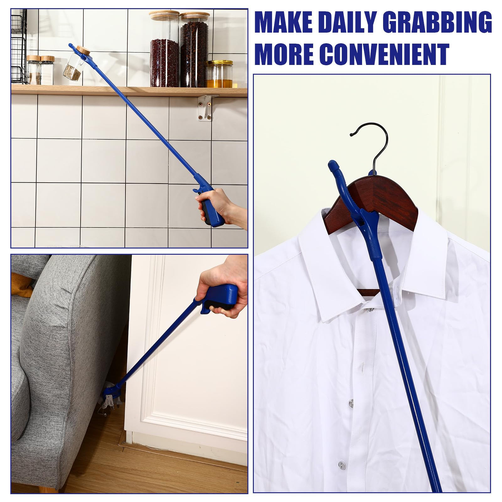 Norme 12 herramientas de agarre a granel, recogedor de basura de mango largo de 32 pulgadas para ancianos, ligero, práctico, antideslizante, para extensión de brazo, palo giratorio de 360 grados
