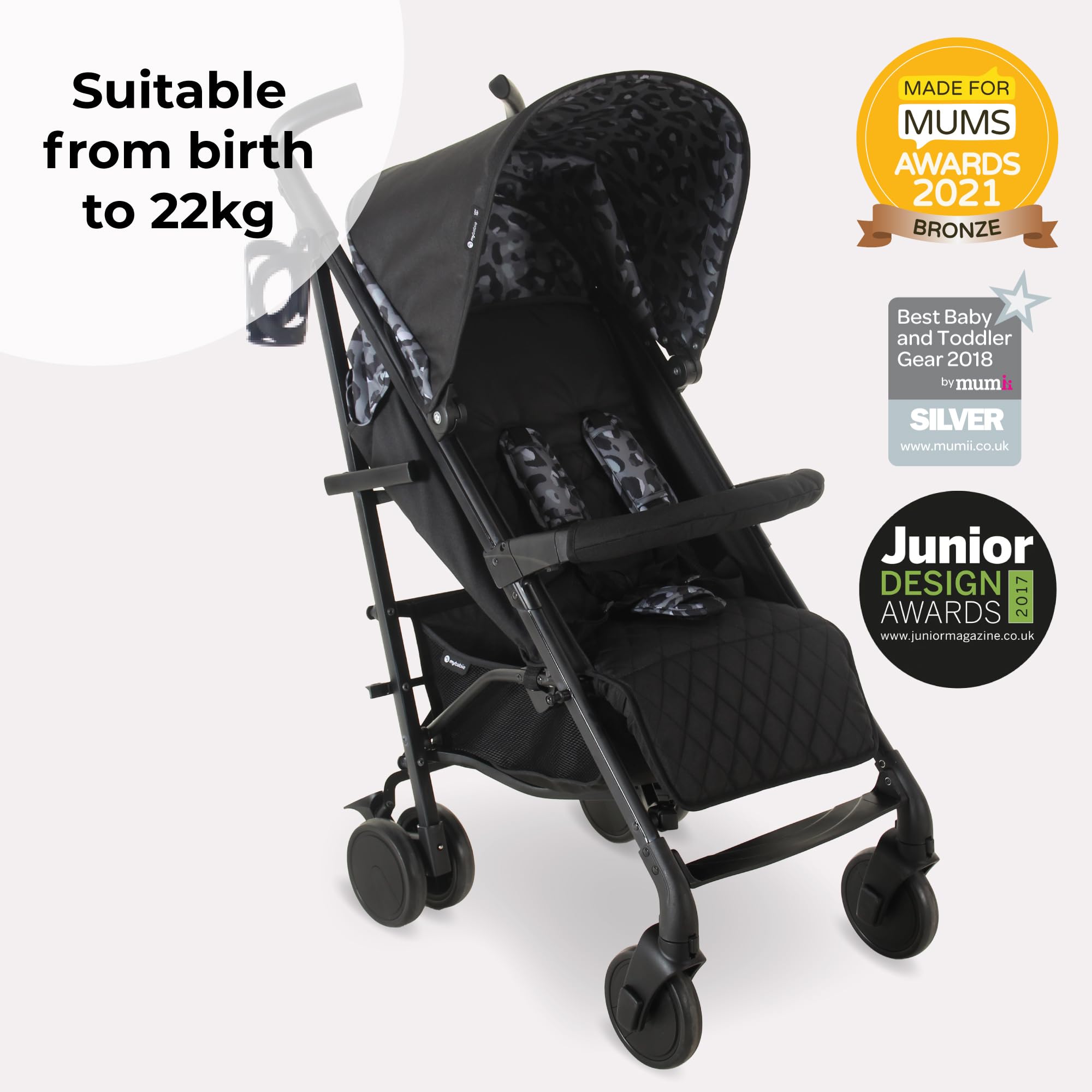 My Babiie MB51 Stroller – from Birth to 4 Years (22kg), Lightweight, Umbrella Fold, Travel Buggy for Toddlers, Pushchair Includes Footmuff, Cup Holder, Rain Cover - Black Leopard — view 2
