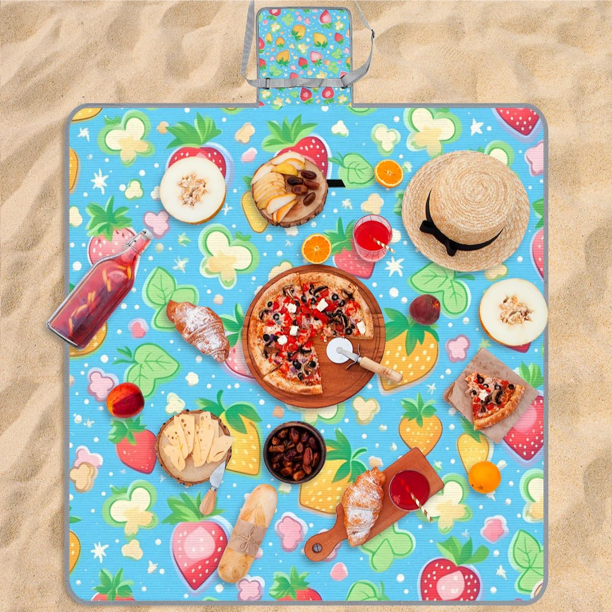 Manta de picnic de 150 x 145 cm, colorida manta plegable para exteriores, impermeable, para playa, camping, senderismo, picnic